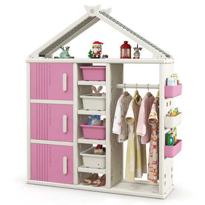 Kids Costume Storage Closet with Storage Bins and Shelves and Side Baskets for Kids Room, Pink Kids Storage   at Gallery Canada