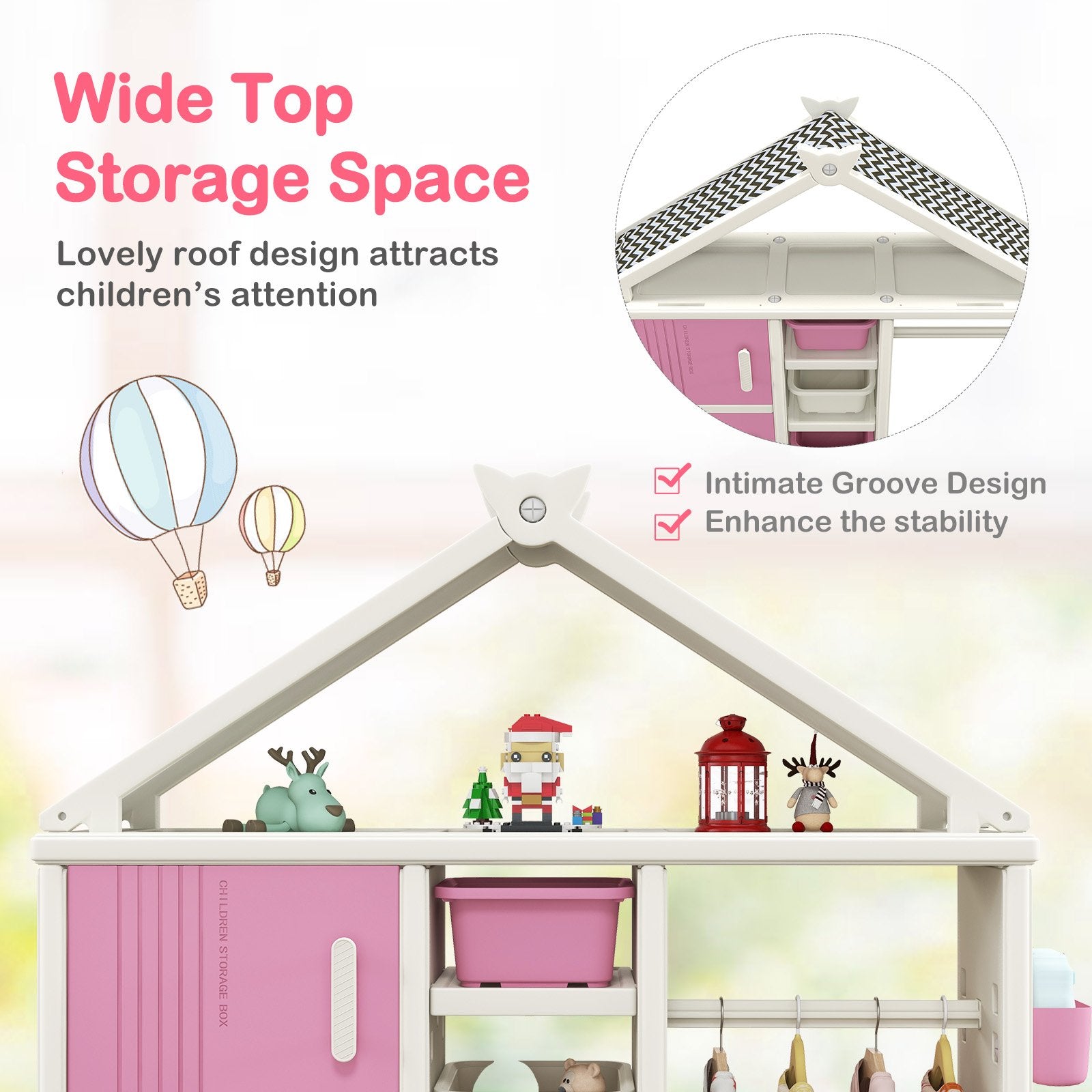 Kids Costume Storage Closet with Storage Bins and Shelves and Side Baskets for Kids Room, Pink Kids Storage   at Gallery Canada