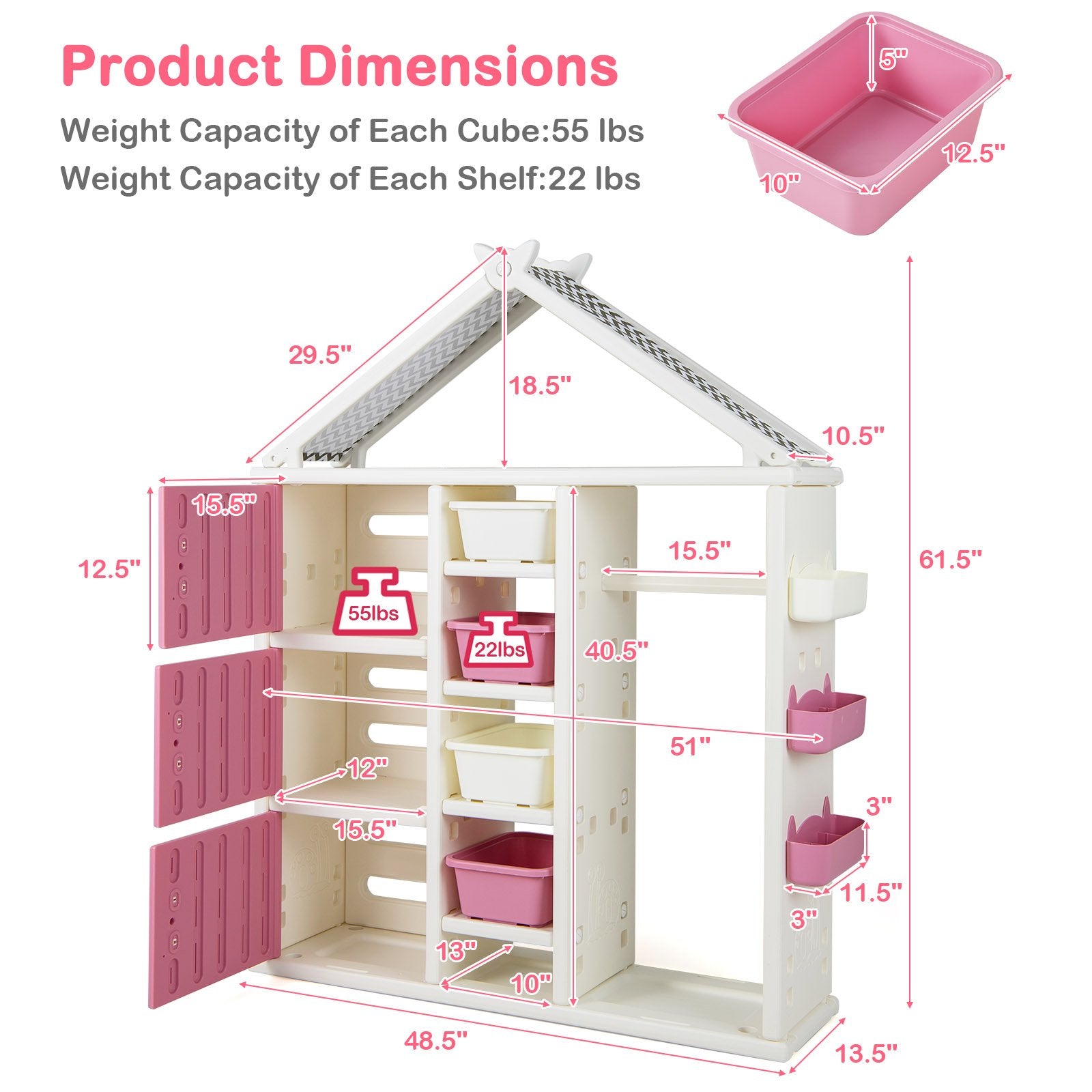 Kids Costume Storage Closet with Storage Bins and Shelves and Side Baskets for Kids Room, Pink Kids Storage   at Gallery Canada