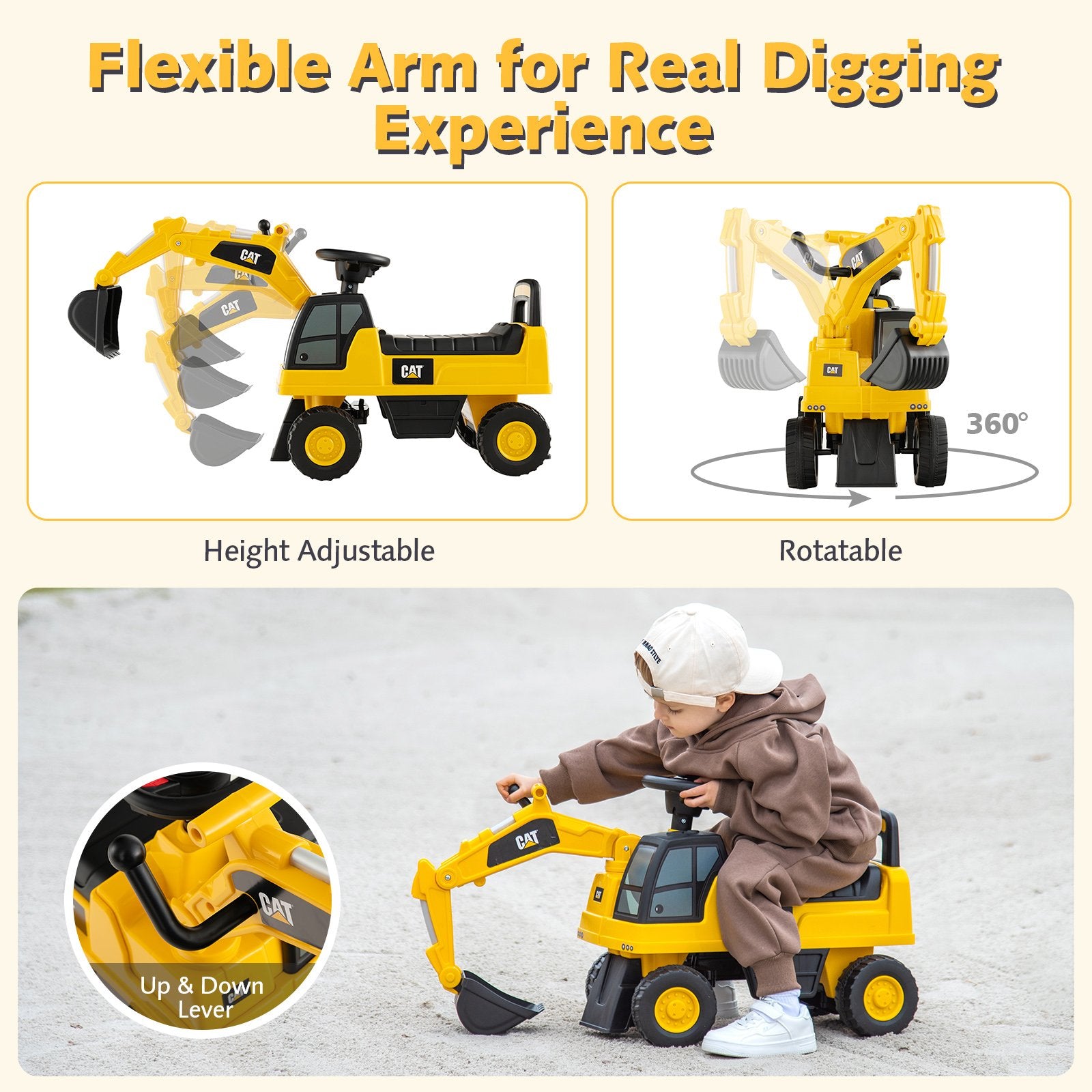 Licensed Caterpillar Kids Ride-On Digger, Yellow Push & Pedal Ride On Toys   at Gallery Canada