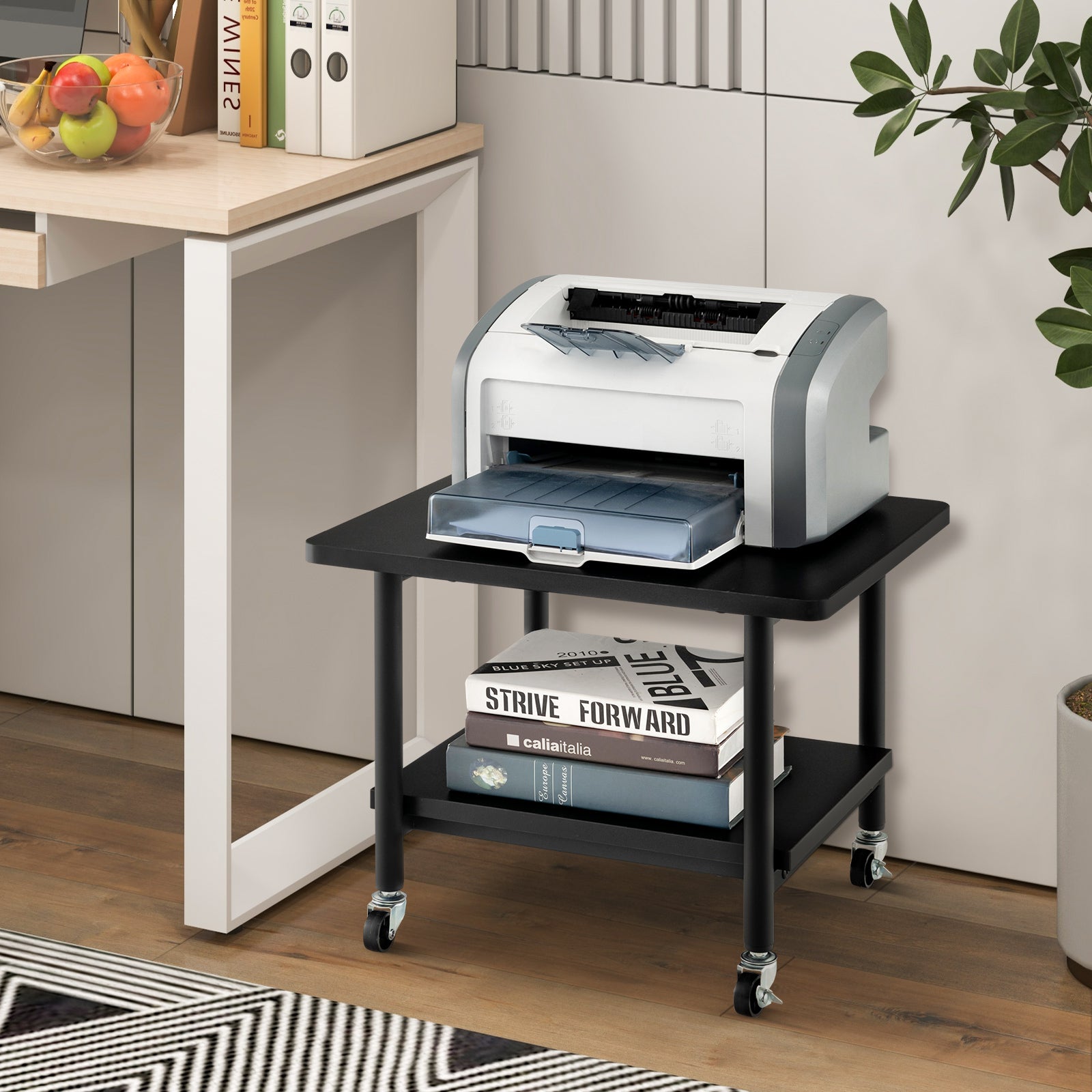 Under Desk Printer Stand with 4 Wheels and Locking Mechanism, Black Laptop Tables & Printer Stands at Gallery Canada