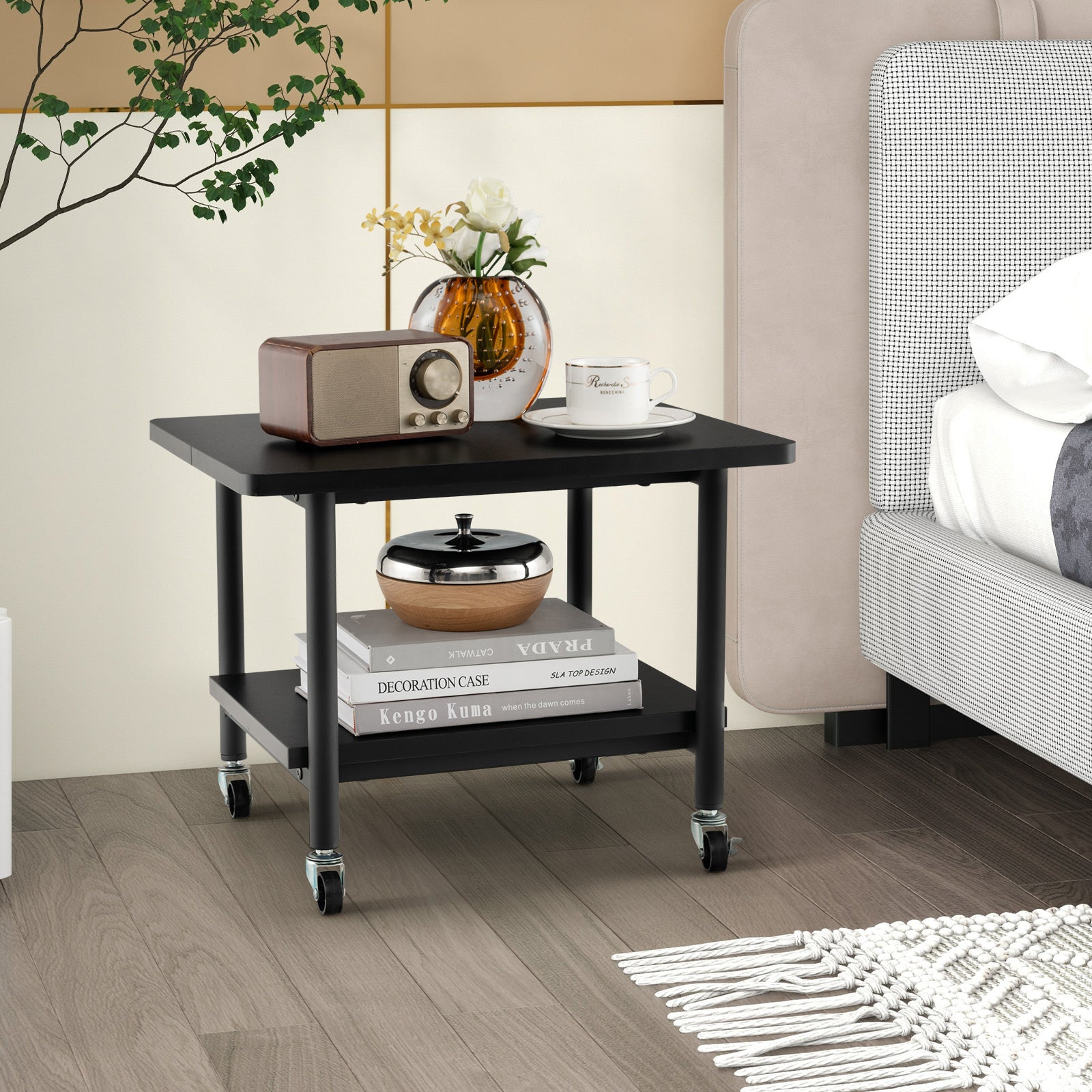 Under Desk Printer Stand with 4 Wheels and Locking Mechanism, Black Laptop Tables & Printer Stands at Gallery Canada