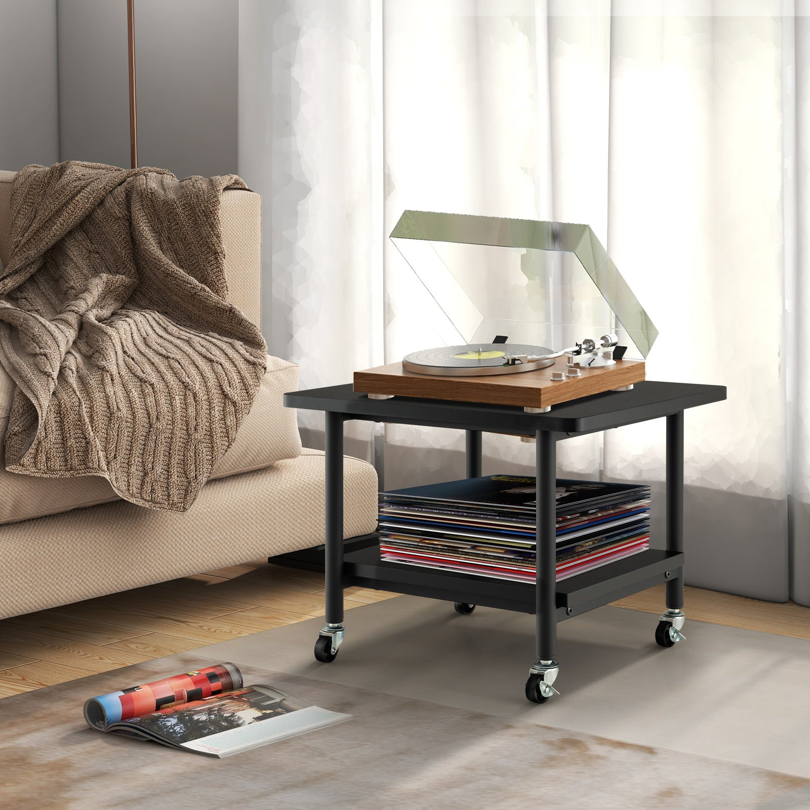 Under Desk Printer Stand with 4 Wheels and Locking Mechanism, Black Laptop Tables & Printer Stands at Gallery Canada