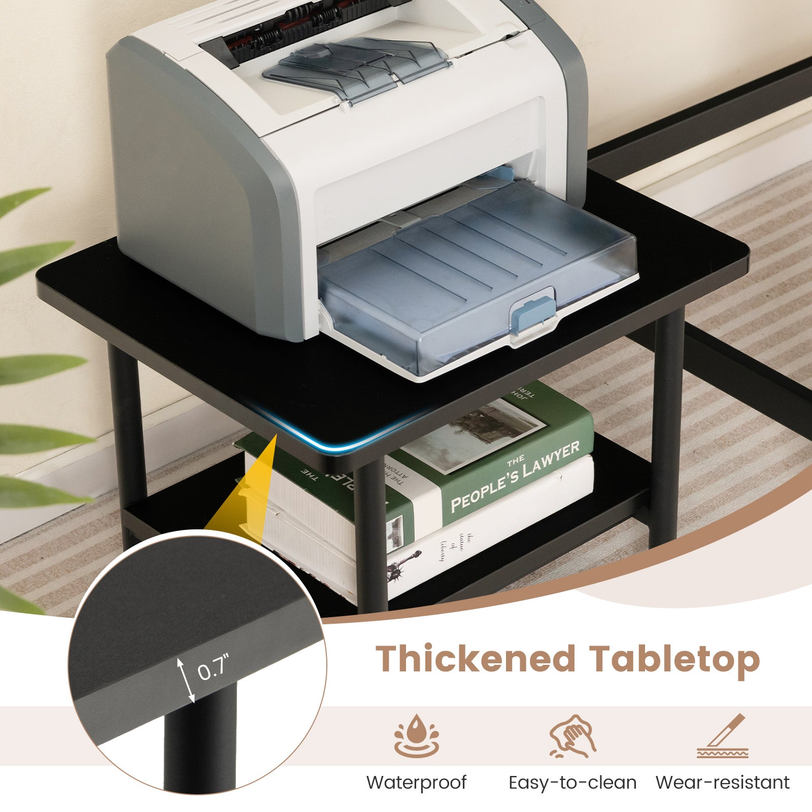 Under Desk Printer Stand with 4 Wheels and Locking Mechanism, Black Laptop Tables & Printer Stands at Gallery Canada