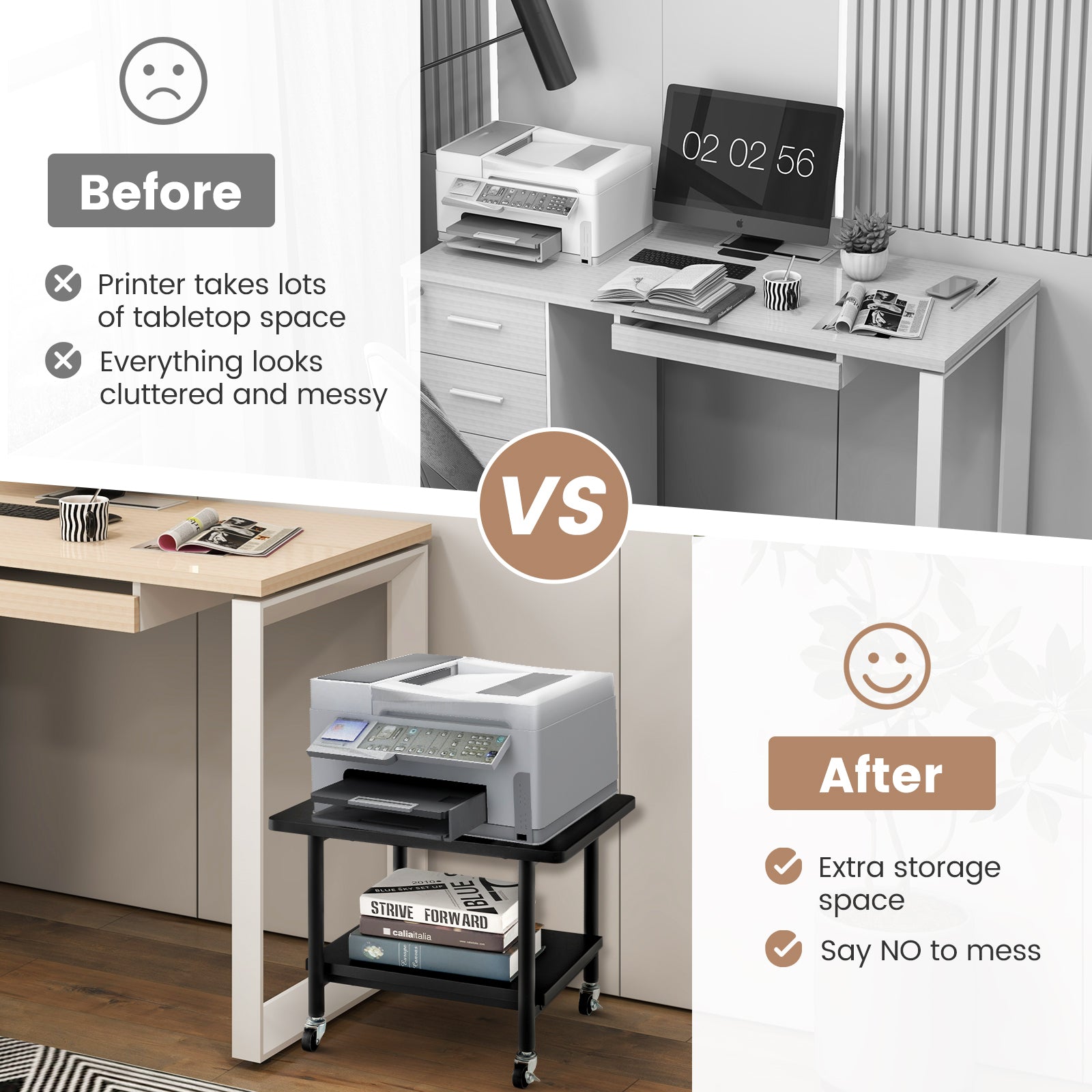 Under Desk Printer Stand with 4 Wheels and Locking Mechanism, Black Laptop Tables & Printer Stands at Gallery Canada