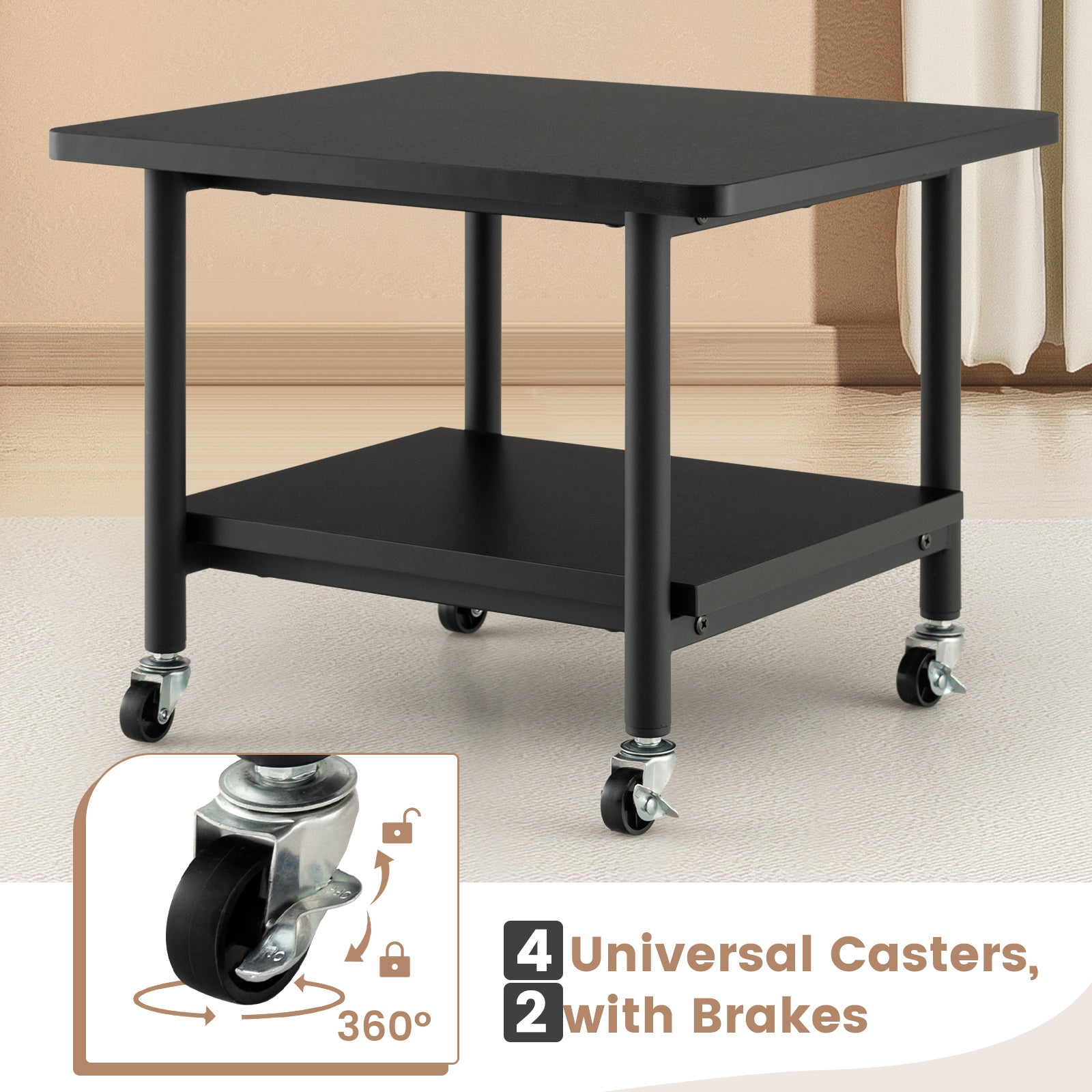 Under Desk Printer Stand with 4 Wheels and Locking Mechanism, Black Laptop Tables & Printer Stands at Gallery Canada