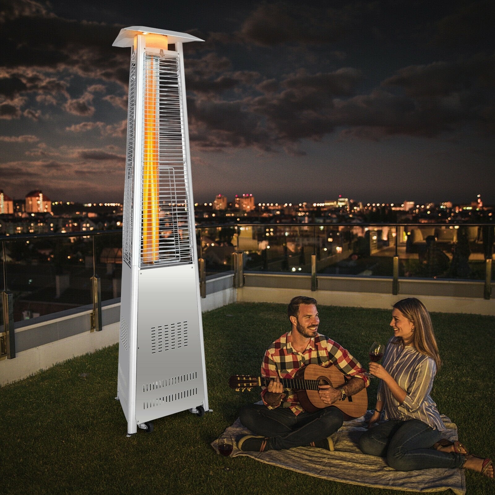 42 000 BTU Stainless Steel Pyramid Patio Heater With Wheels, Silver Patio Heaters   at Gallery Canada