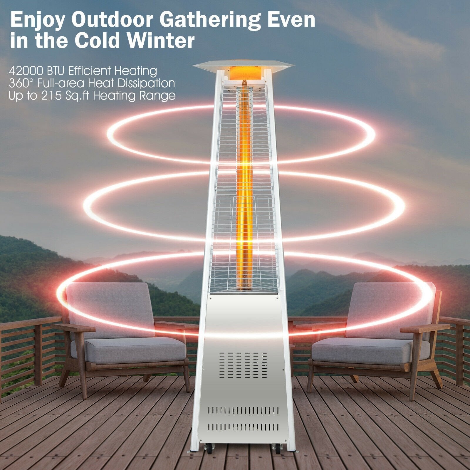 42 000 BTU Stainless Steel Pyramid Patio Heater With Wheels, Silver Patio Heaters   at Gallery Canada