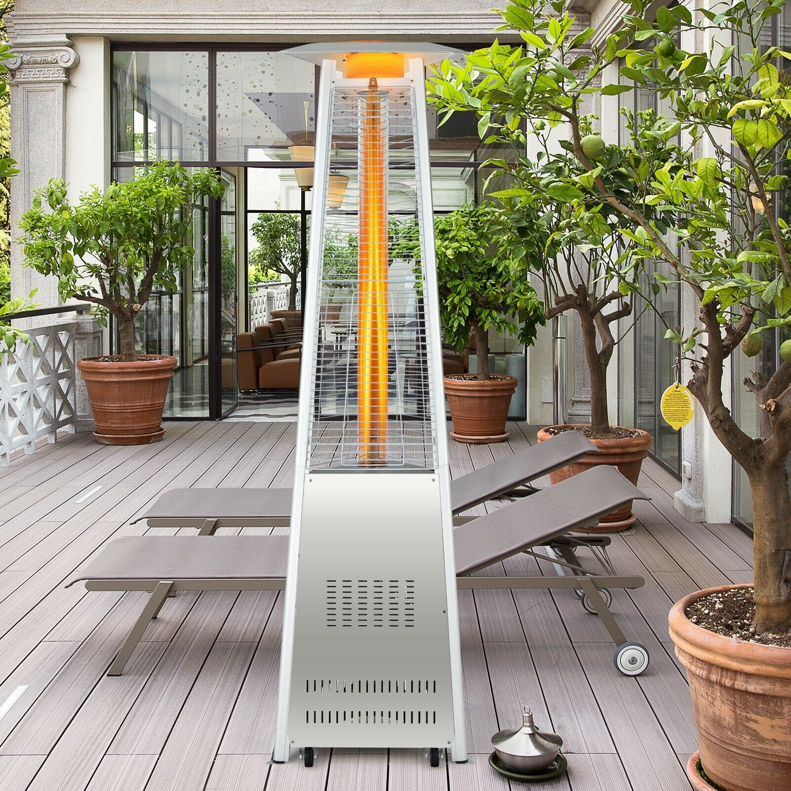 42 000 BTU Stainless Steel Pyramid Patio Heater With Wheels, Silver Patio Heaters   at Gallery Canada