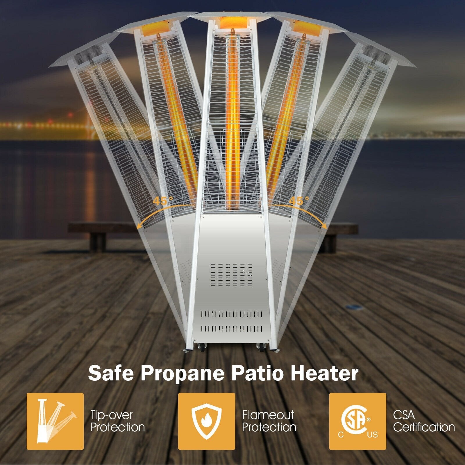 42 000 BTU Stainless Steel Pyramid Patio Heater With Wheels, Silver Patio Heaters   at Gallery Canada