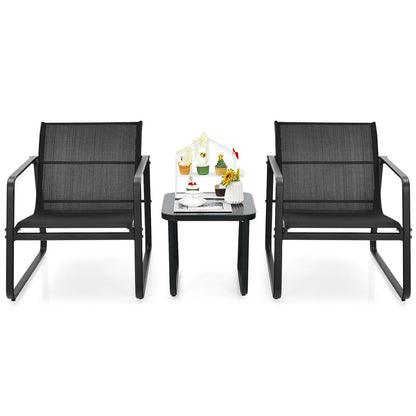 3 Pieces Patio Bistro Furniture Set with Glass Top Table Garden Deck, Black - Gallery Canada