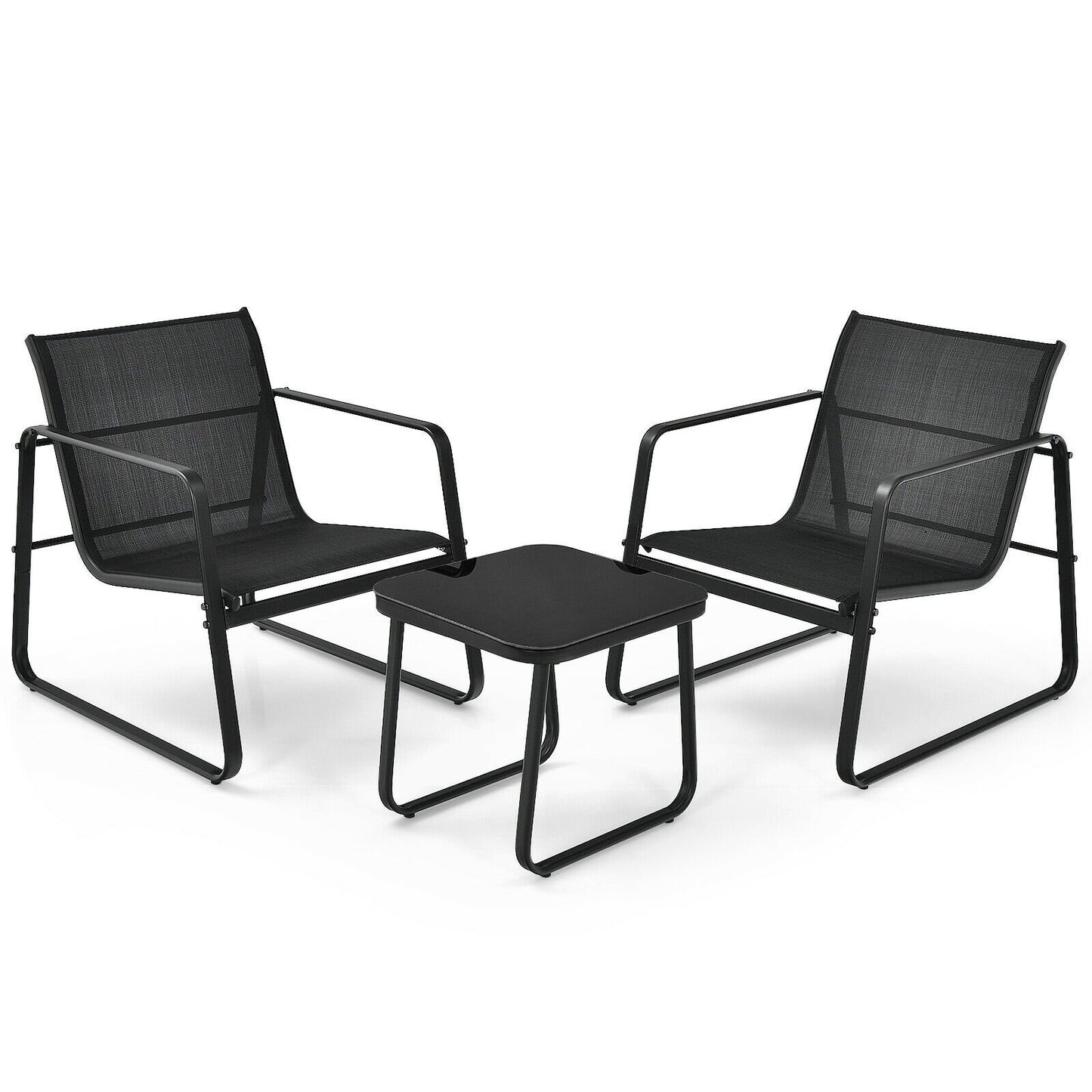 3 Pieces Patio Bistro Furniture Set with Glass Top Table Garden Deck, Black Patio Conversation Sets   at Gallery Canada