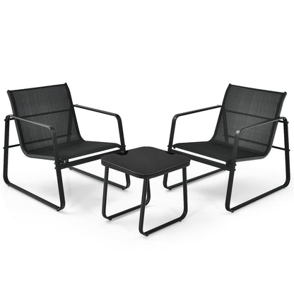 3 Pieces Patio Bistro Furniture Set with Glass Top Table Garden Deck, Black - Gallery Canada