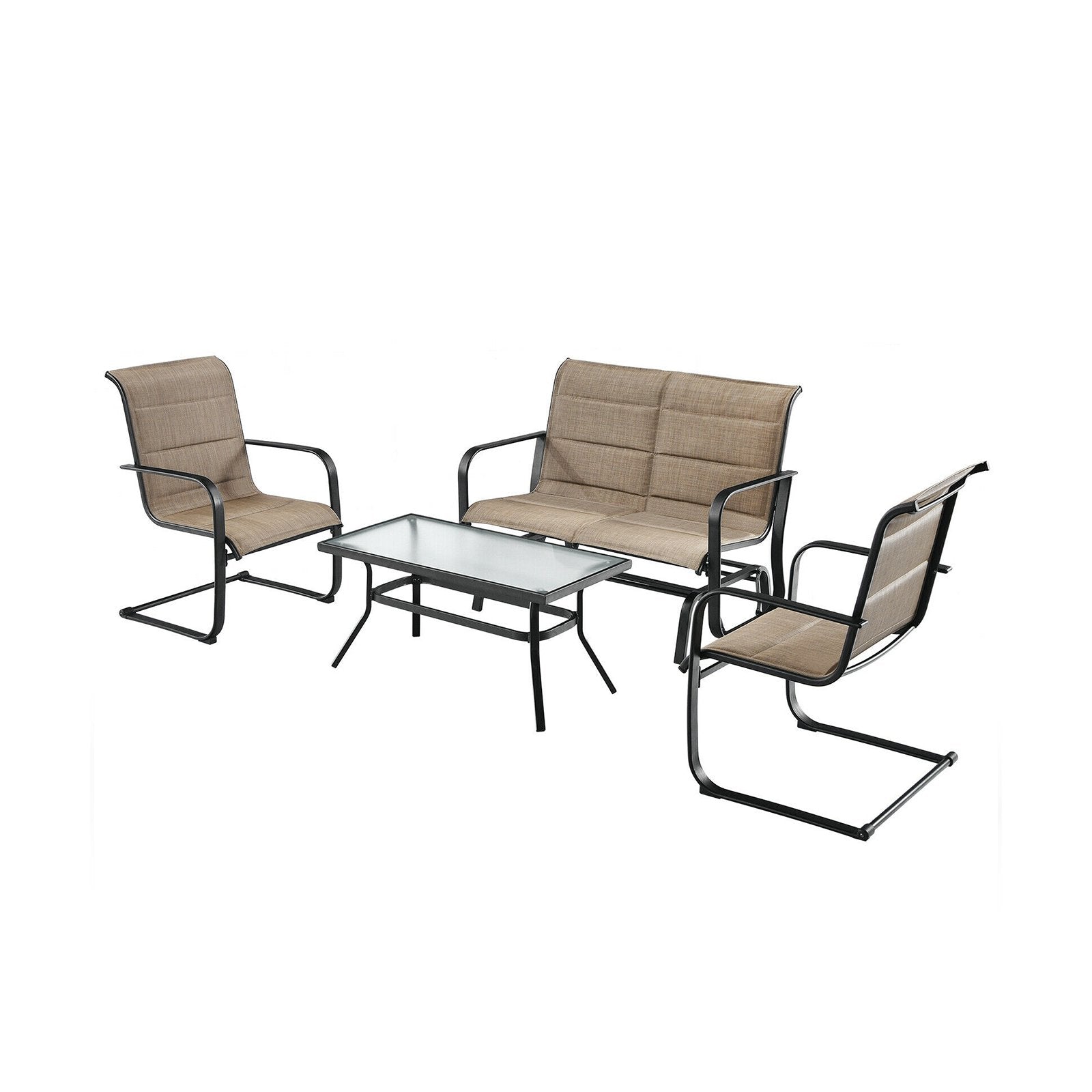 4 Pieces Outdoor Patio Furniture Set with Padded Glider Loveseat and Coffee Table, Brown - Gallery Canada