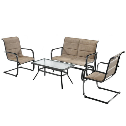 4 Pieces Outdoor Patio Furniture Set with Padded Glider Loveseat and Coffee Table, Brown - Gallery Canada
