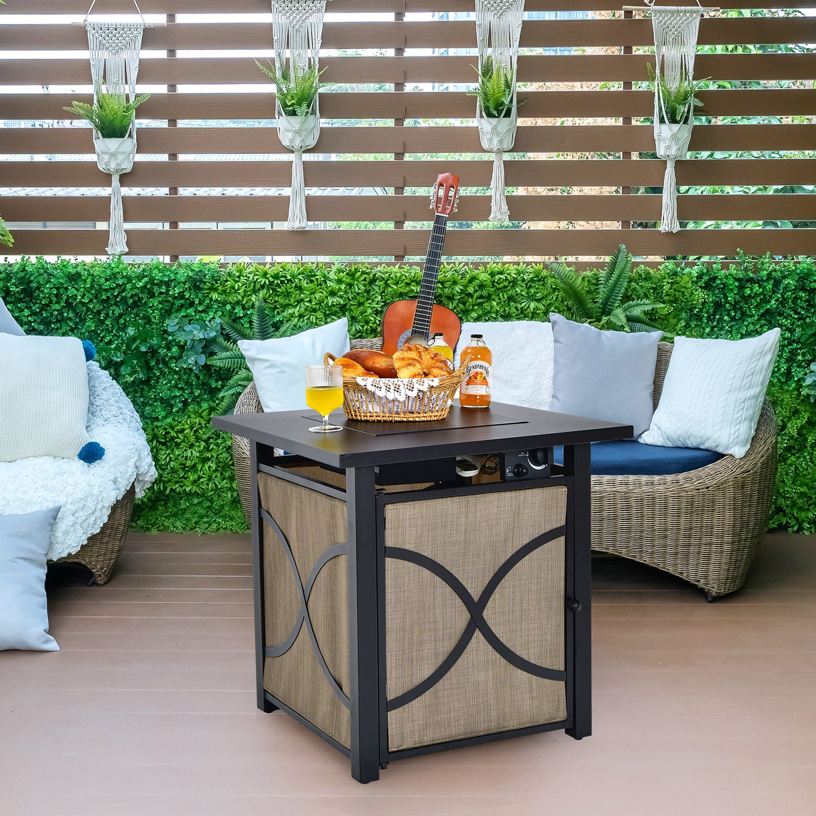 25 Inch 40000 BTU Propane Fire Pit Table with Lid and Fire Glass, Multicolor Fire Pits at Gallery Canada