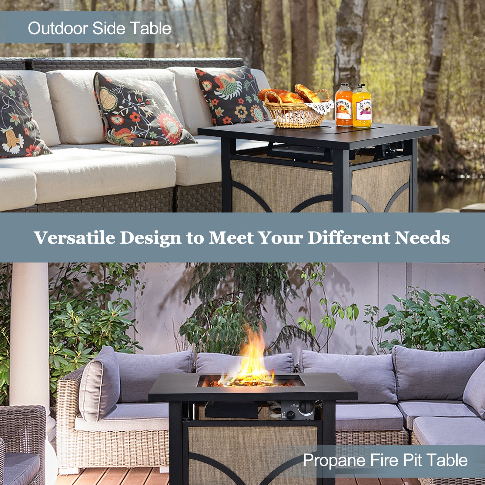 25 Inch 40000 BTU Propane Fire Pit Table with Lid and Fire Glass, Multicolor Fire Pits at Gallery Canada