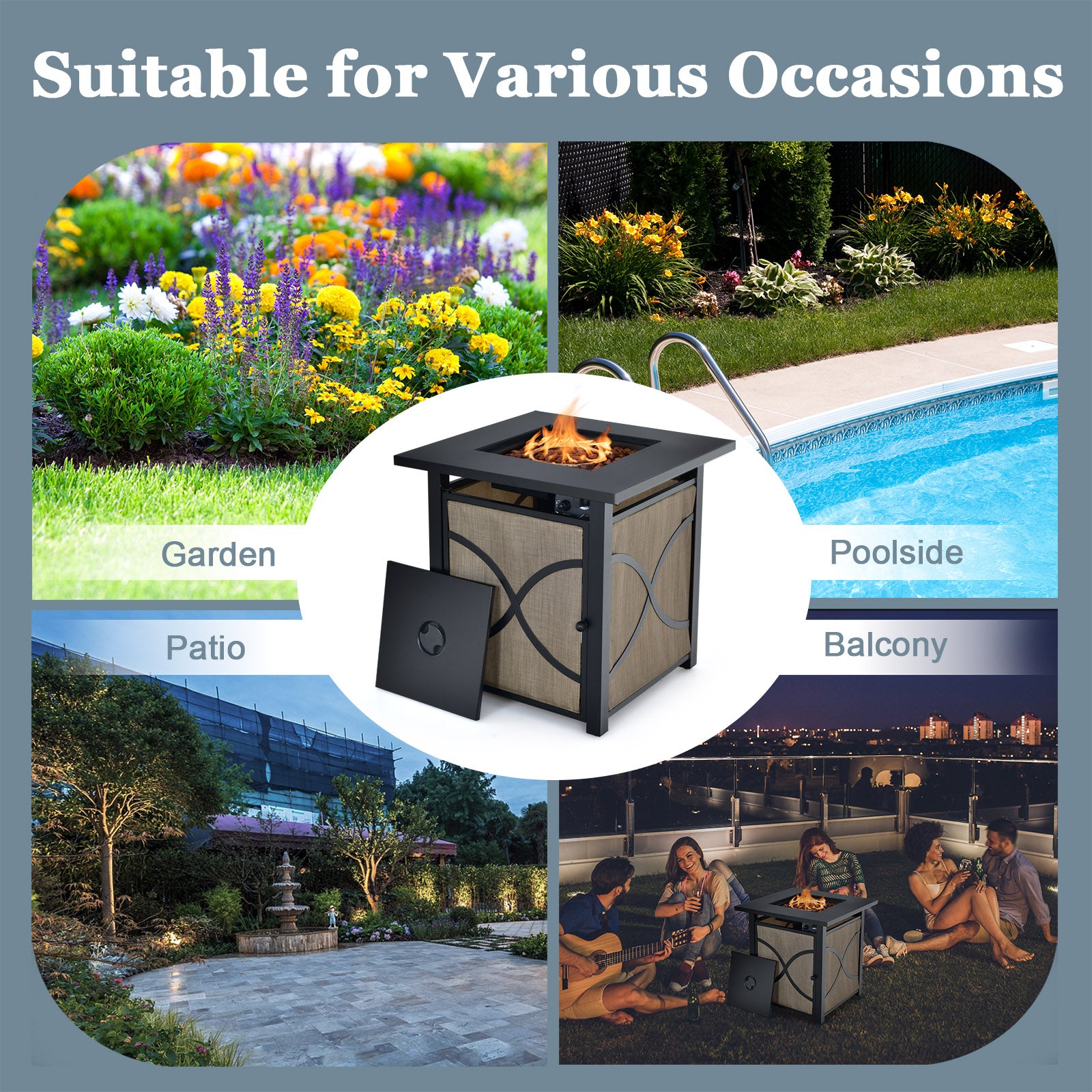 25 Inch 40000 BTU Propane Fire Pit Table with Lid and Fire Glass, Multicolor Fire Pits at Gallery Canada