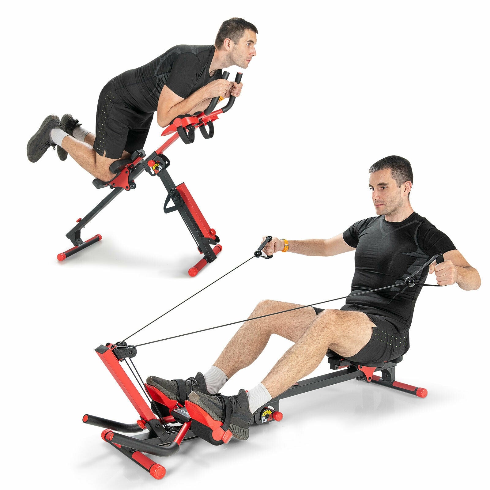 4-in-1 Folding Rowing Machine with Control Panel for Home Gym, Red Rowing Machines at Gallery Canada