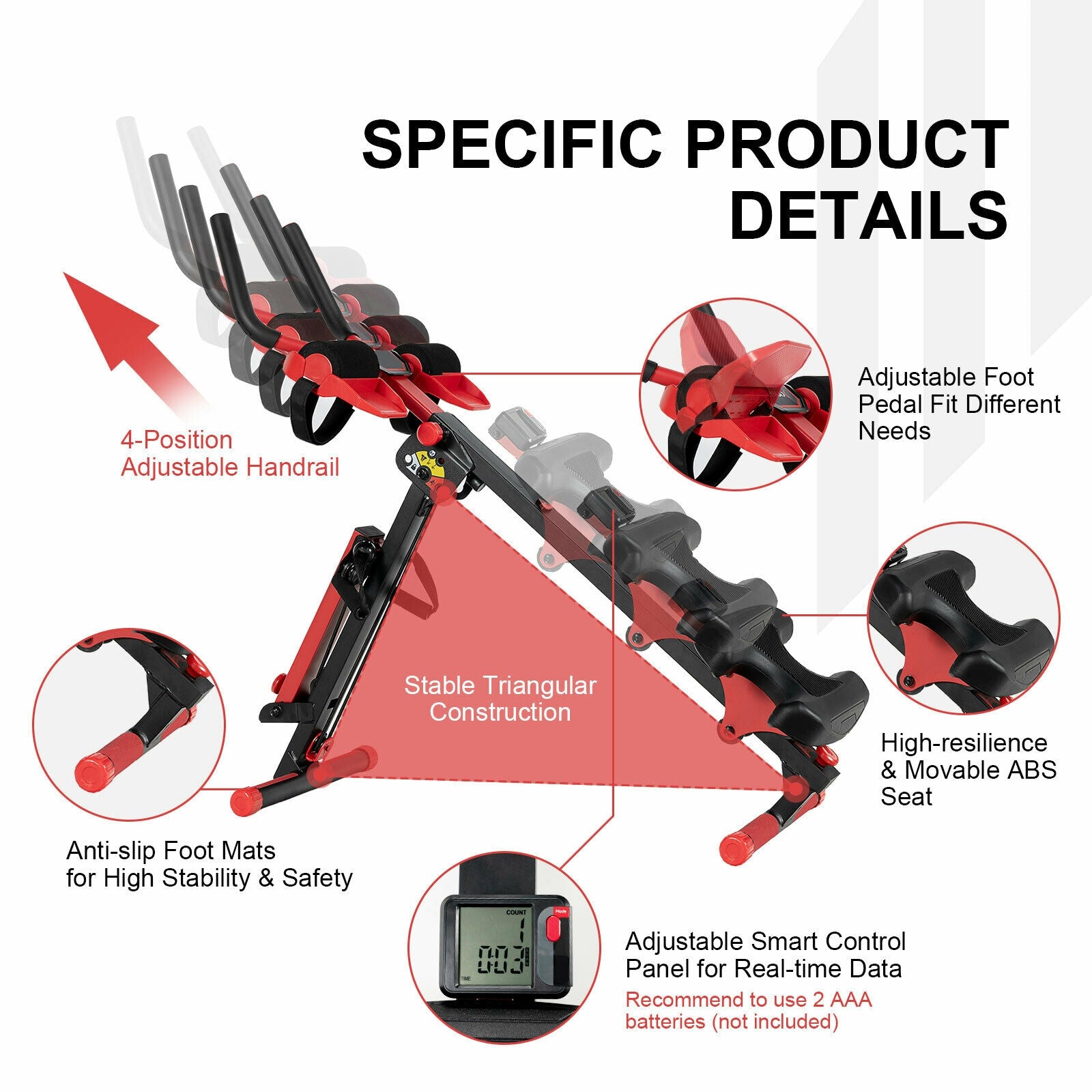 4-in-1 Folding Rowing Machine with Control Panel for Home Gym, Red Rowing Machines at Gallery Canada