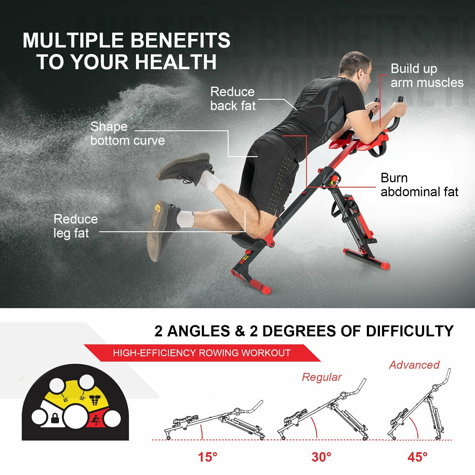 4-in-1 Folding Rowing Machine with Control Panel for Home Gym, Red Rowing Machines at Gallery Canada