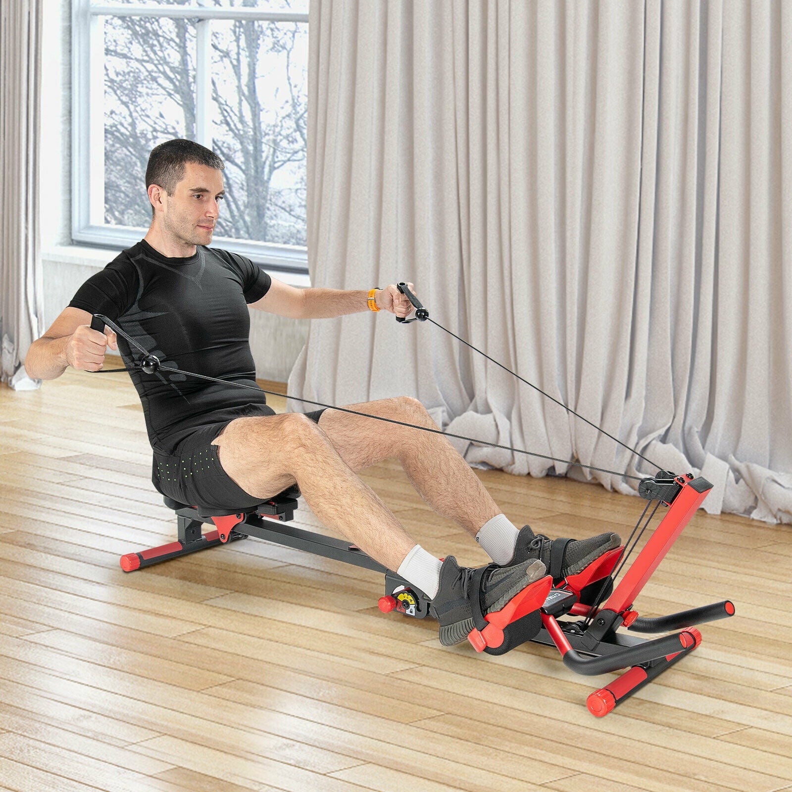 4-in-1 Folding Rowing Machine with Control Panel for Home Gym, Red Rowing Machines at Gallery Canada