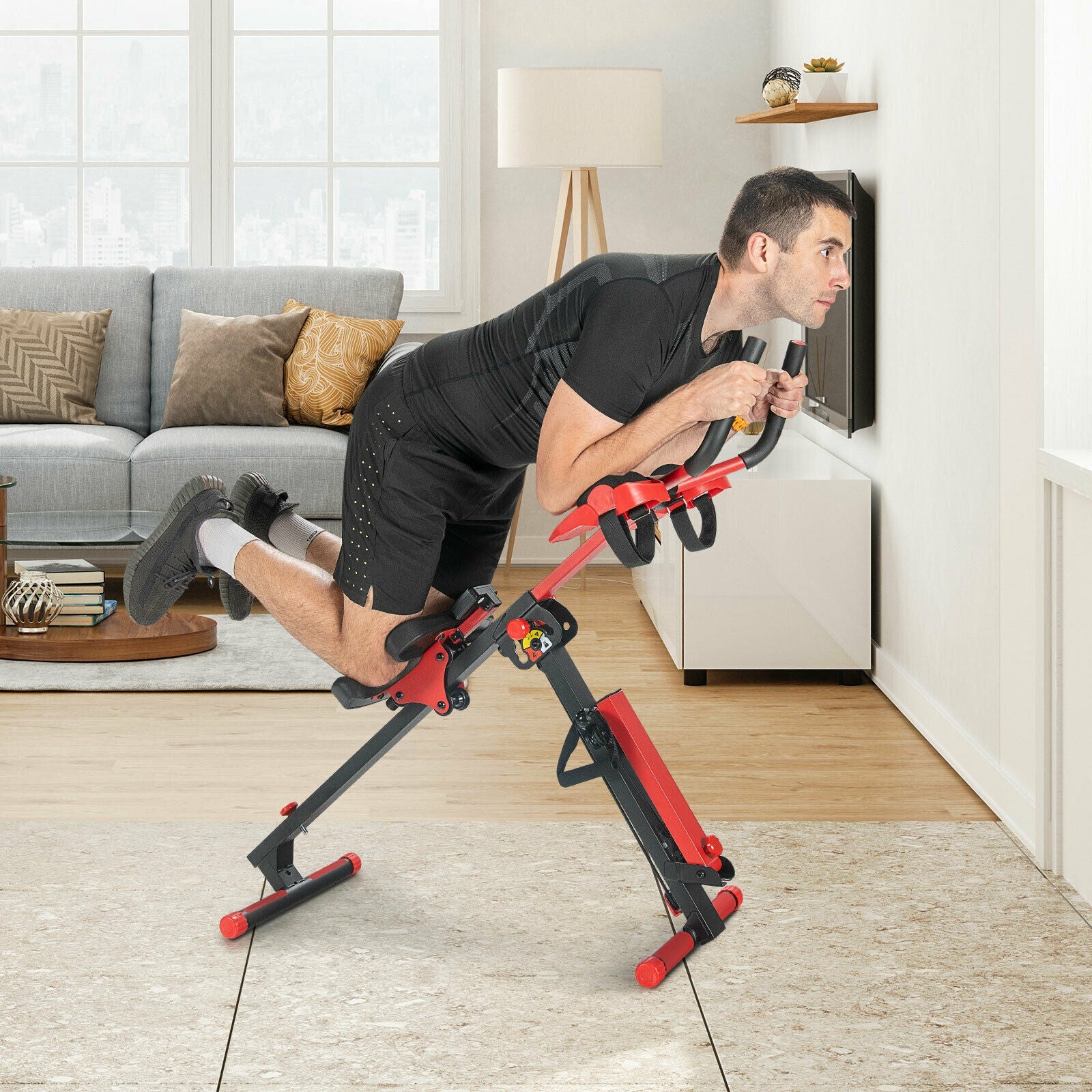 4-in-1 Folding Rowing Machine with Control Panel for Home Gym, Red Rowing Machines at Gallery Canada