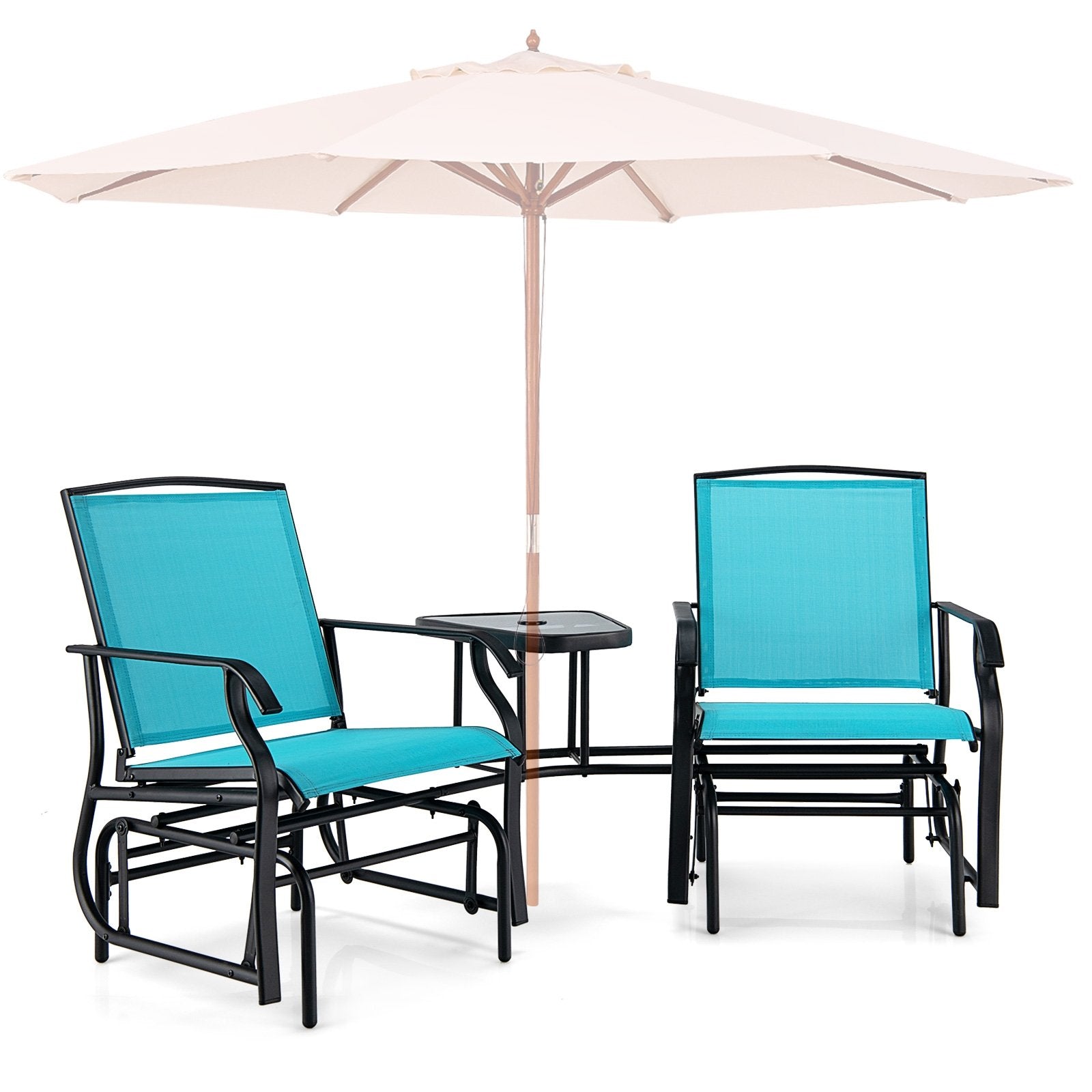 Double Swing Glider Rocker Chair set with Glass Table, Turquoise - Gallery Canada