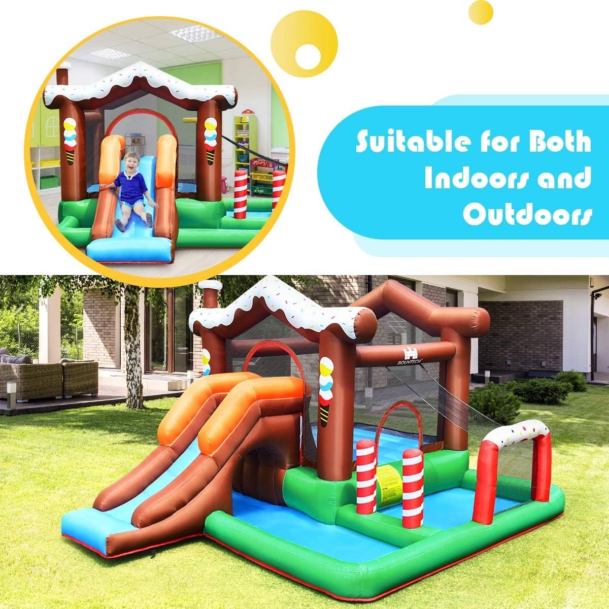 Outdoor Indoor Inflatable Kids Bounce House with 480W Air Blower, Multicolor Bounce House   at Gallery Canada