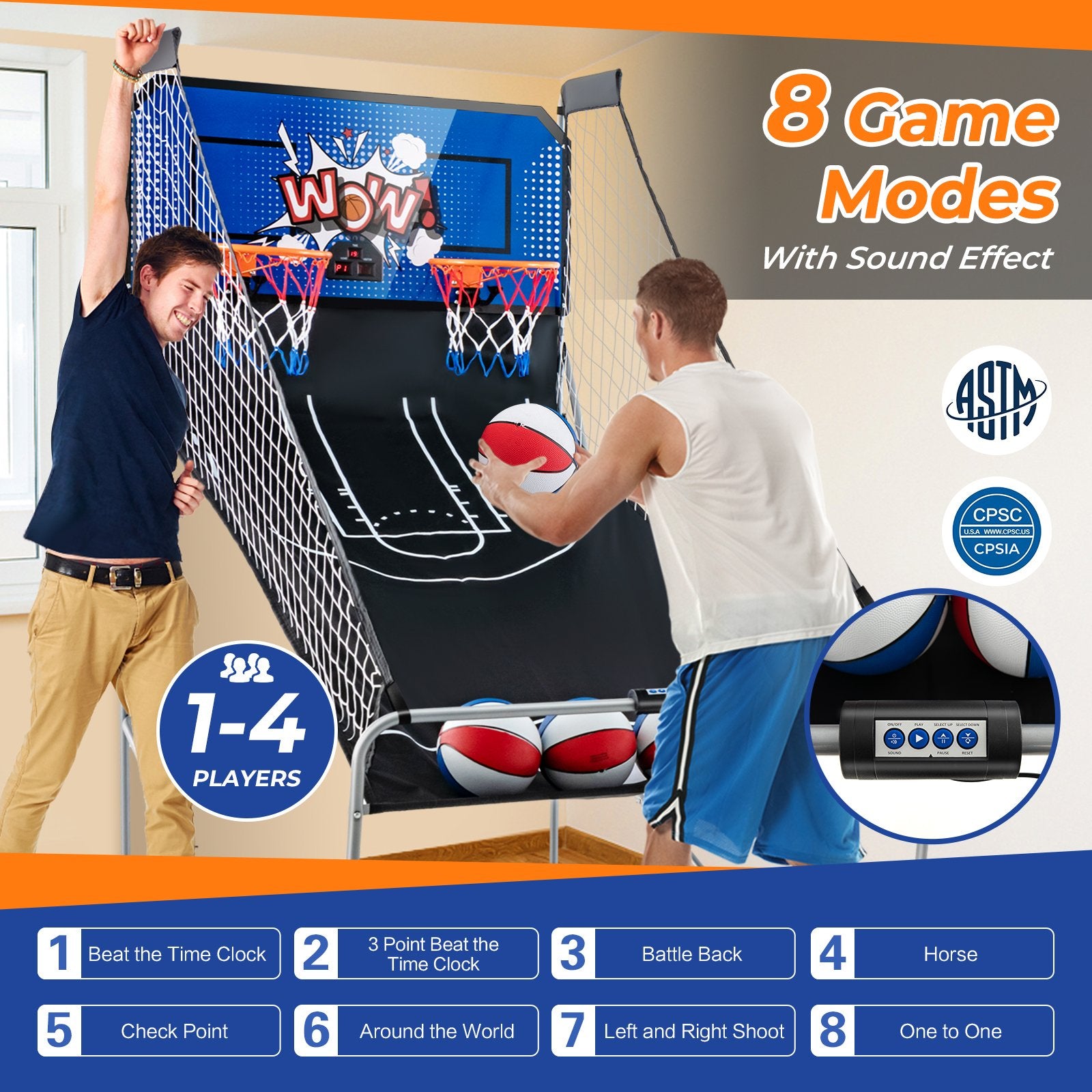 Dual Shot Basketball Arcade Game with 8 Game Modes and 4 Balls, Blue Game Room   at Gallery Canada