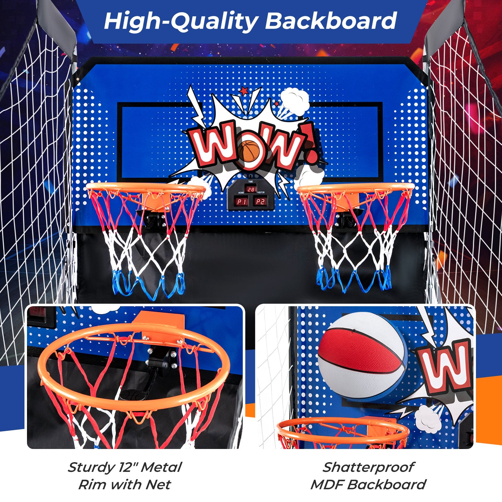 Dual Shot Basketball Arcade Game with 8 Game Modes and 4 Balls, Blue Game Room   at Gallery Canada