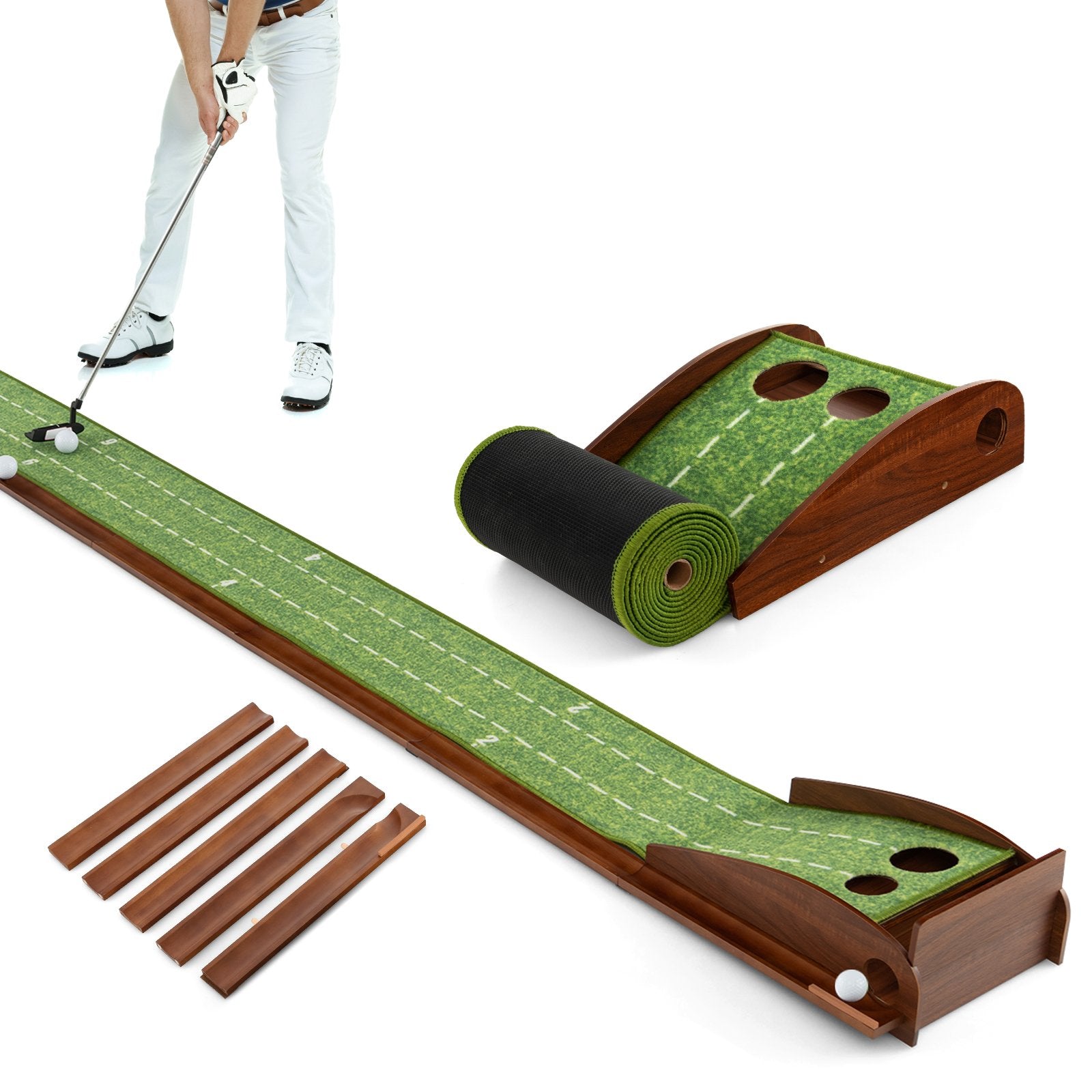 Golf Putting Mat Practice Training Aid with Auto Ball Return and 2 Hole Sizes, Green Golf   at Gallery Canada