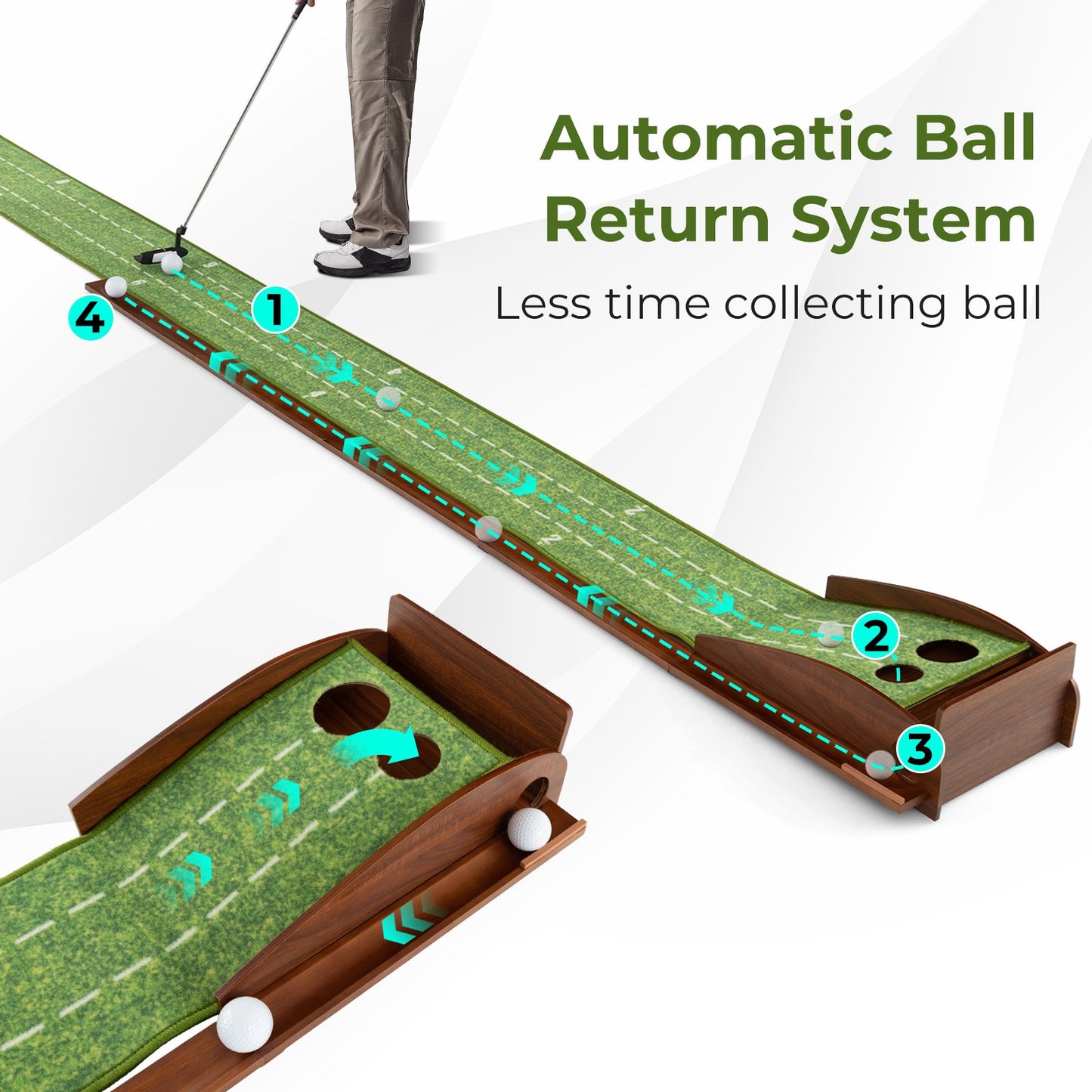 Golf Putting Mat Practice Training Aid with Auto Ball Return and 2 Hole Sizes, Green Golf   at Gallery Canada