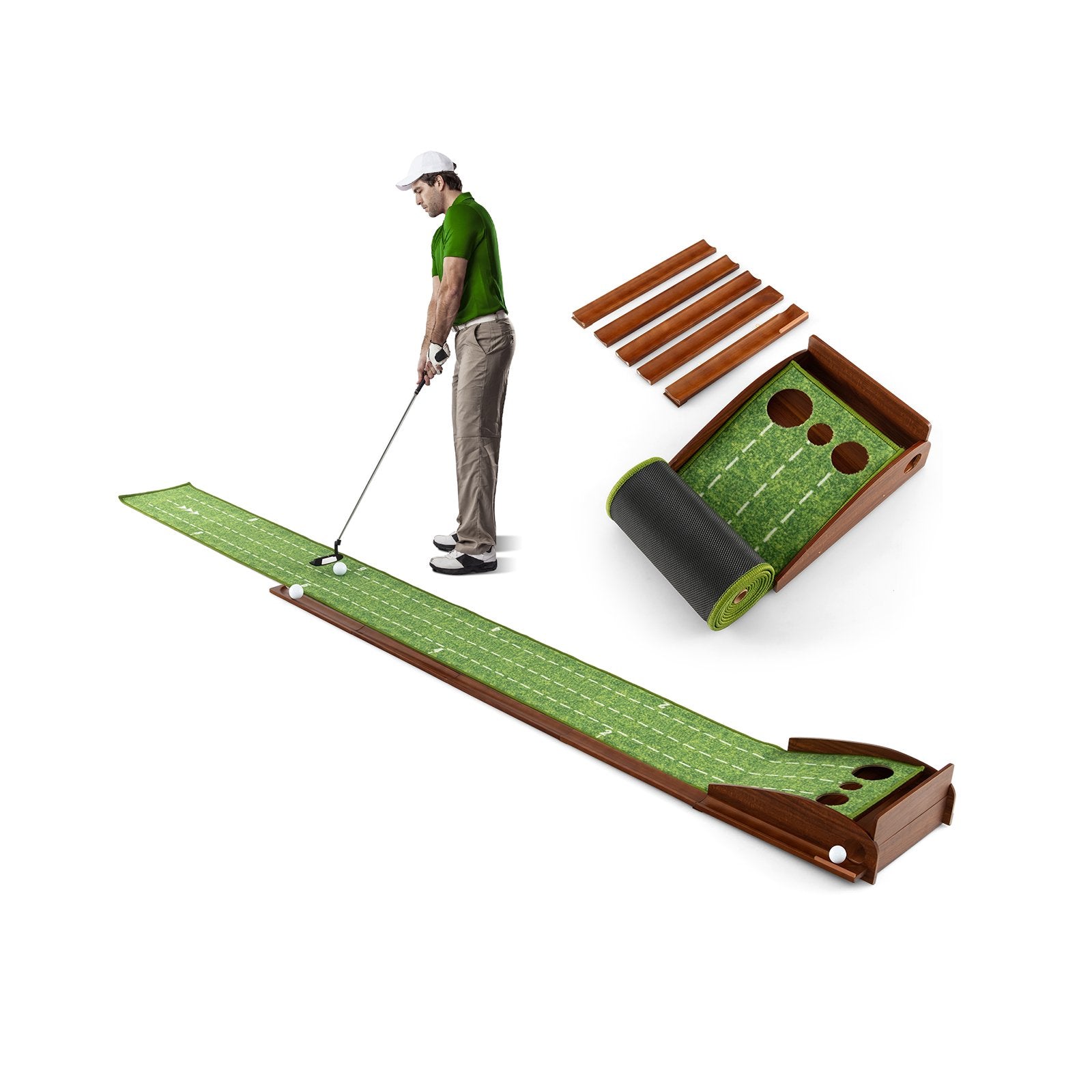 Golf Putting Mat Practice Training Aid with Auto Ball Return and 3 Hole Sizes, Green Golf   at Gallery Canada