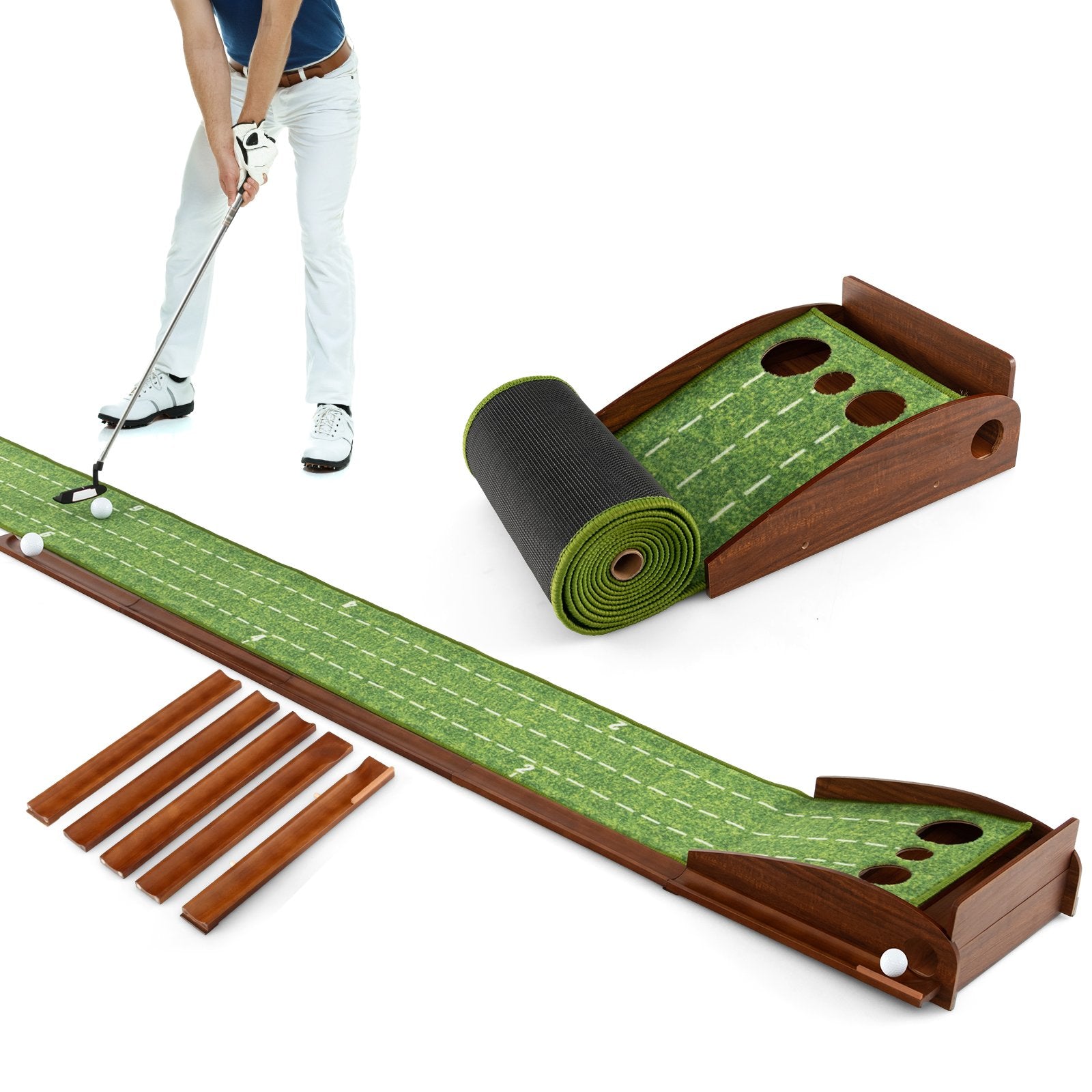 Golf Putting Mat Practice Training Aid with Auto Ball Return and 3 Hole Sizes, Green Golf   at Gallery Canada