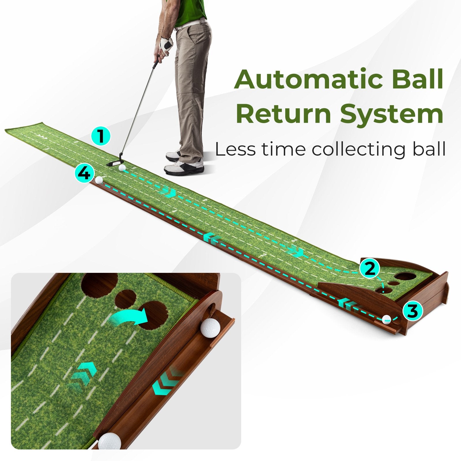 Golf Putting Mat Practice Training Aid with Auto Ball Return and 3 Hole Sizes, Green Golf   at Gallery Canada