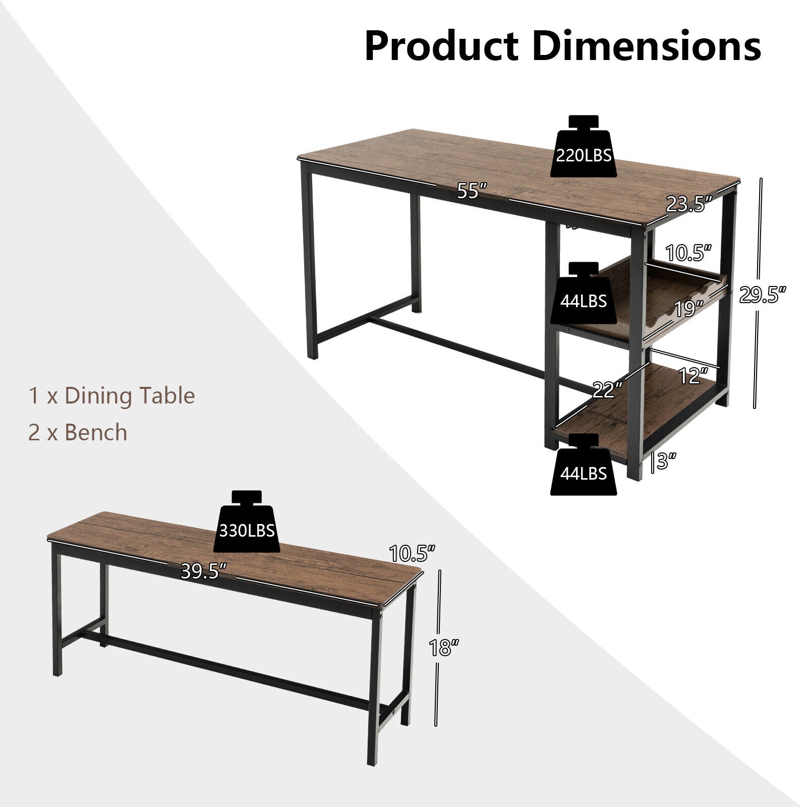 3 Pieces Dining Table Set for 4 with Wine Rack, Brown Dining Room Sets at Gallery Canada