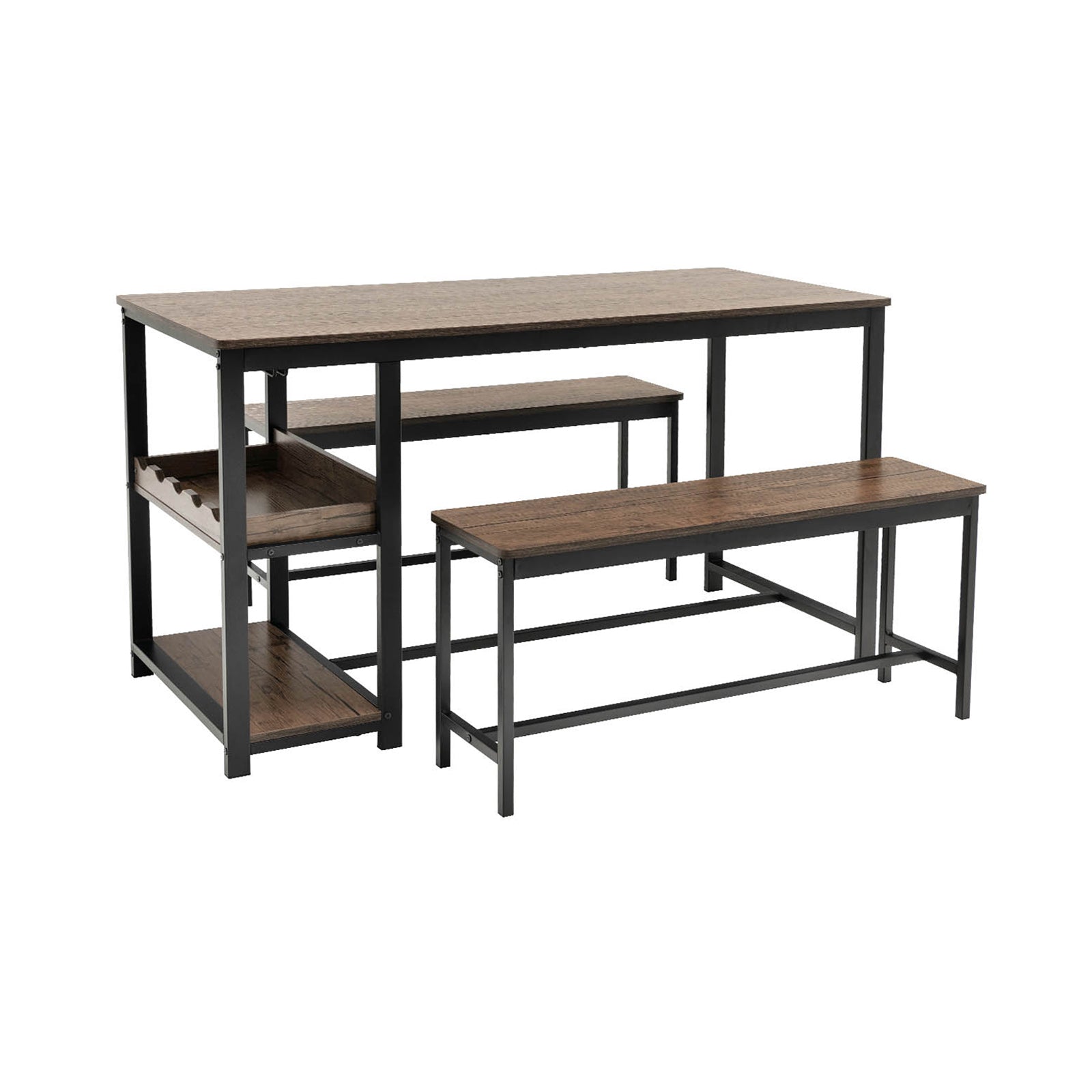 3 Pieces Dining Table Set for 4 with Wine Rack, Brown Dining Room Sets at Gallery Canada