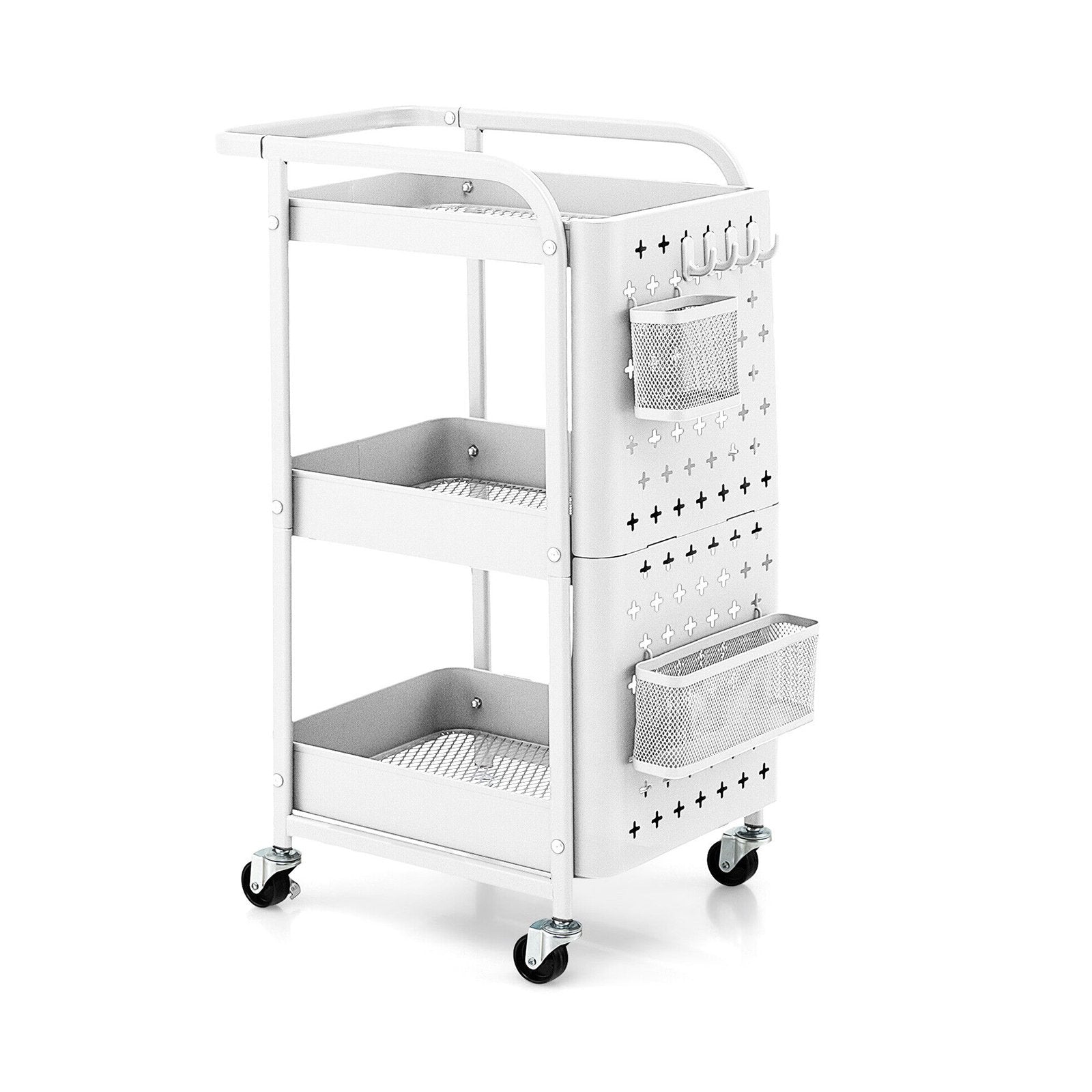 3-Tier Utility Storage Cart with DIY Pegboard Baskets, White Kitchen Islands & Carts White at Gallery Canada