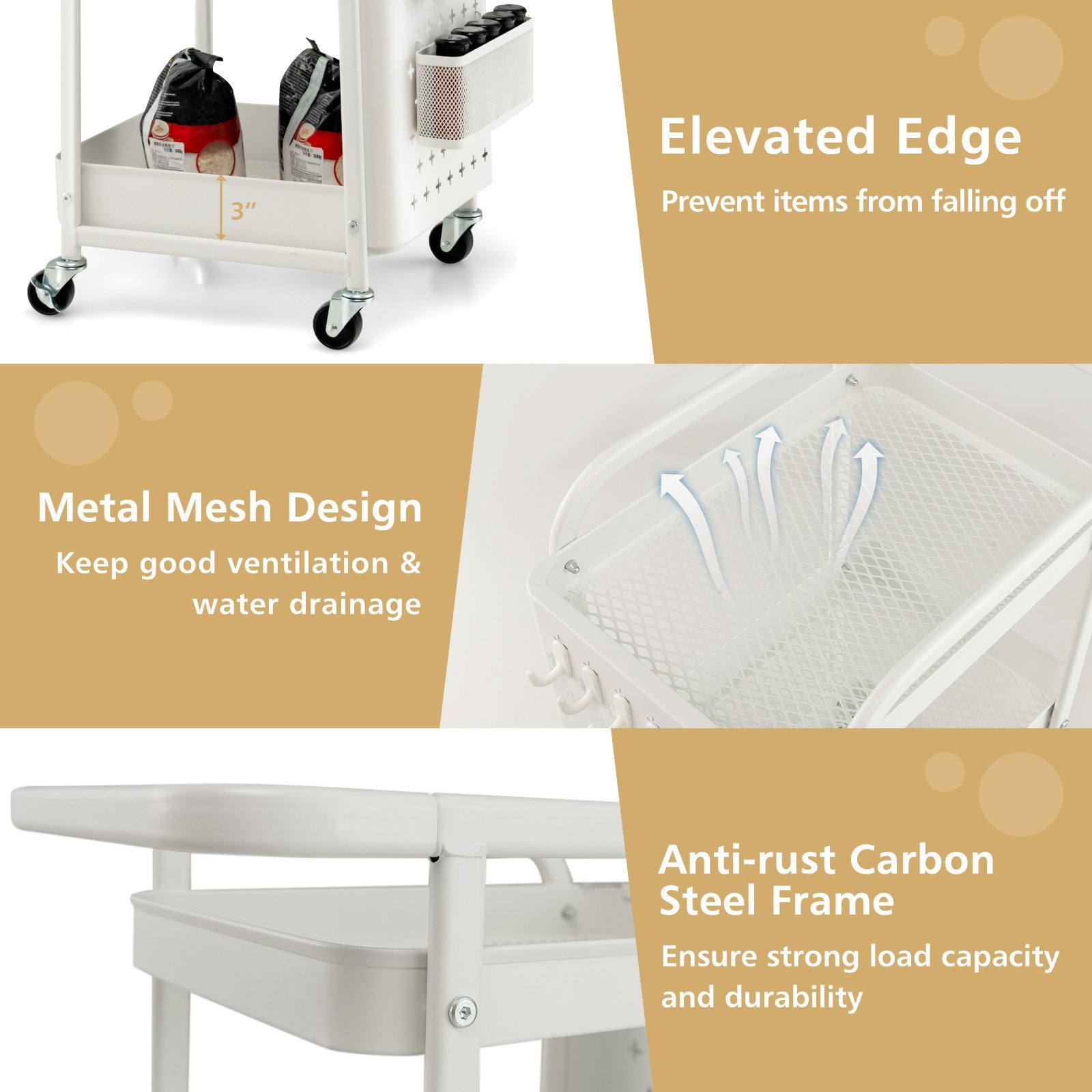 3-Tier Utility Storage Cart with DIY Pegboard Baskets, White Kitchen Islands & Carts   at Gallery Canada