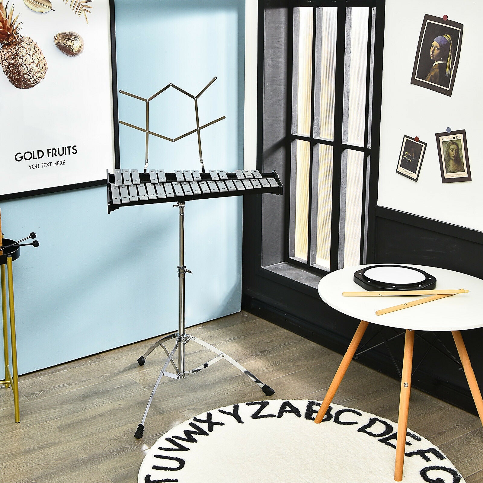 32 Note Glockenspiel Xylophone Percussion Bell Kit with Adjustable Stand, Black Drums & Percussion at Gallery Canada