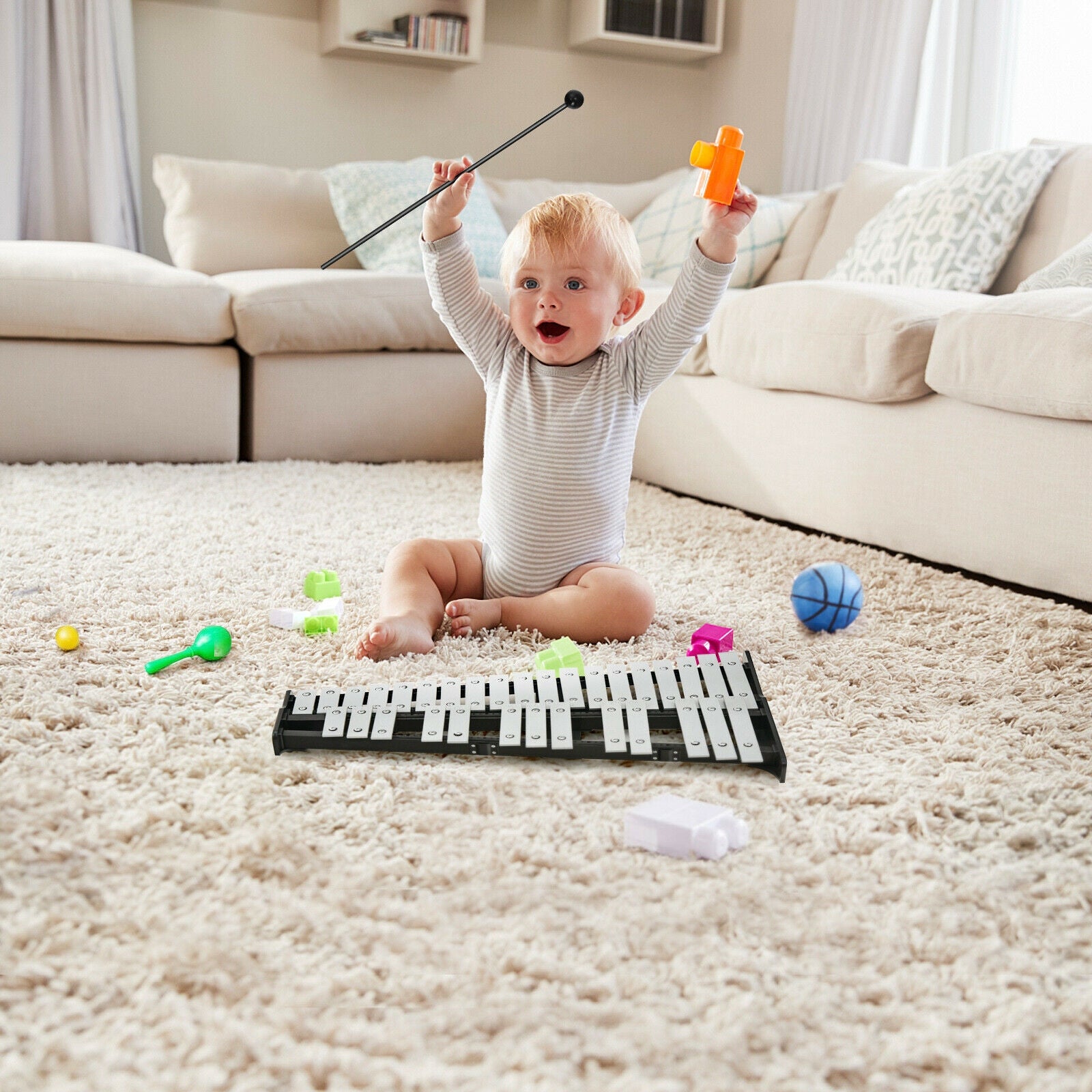 32 Note Glockenspiel Xylophone Percussion Bell Kit with Adjustable Stand, Black Drums & Percussion at Gallery Canada