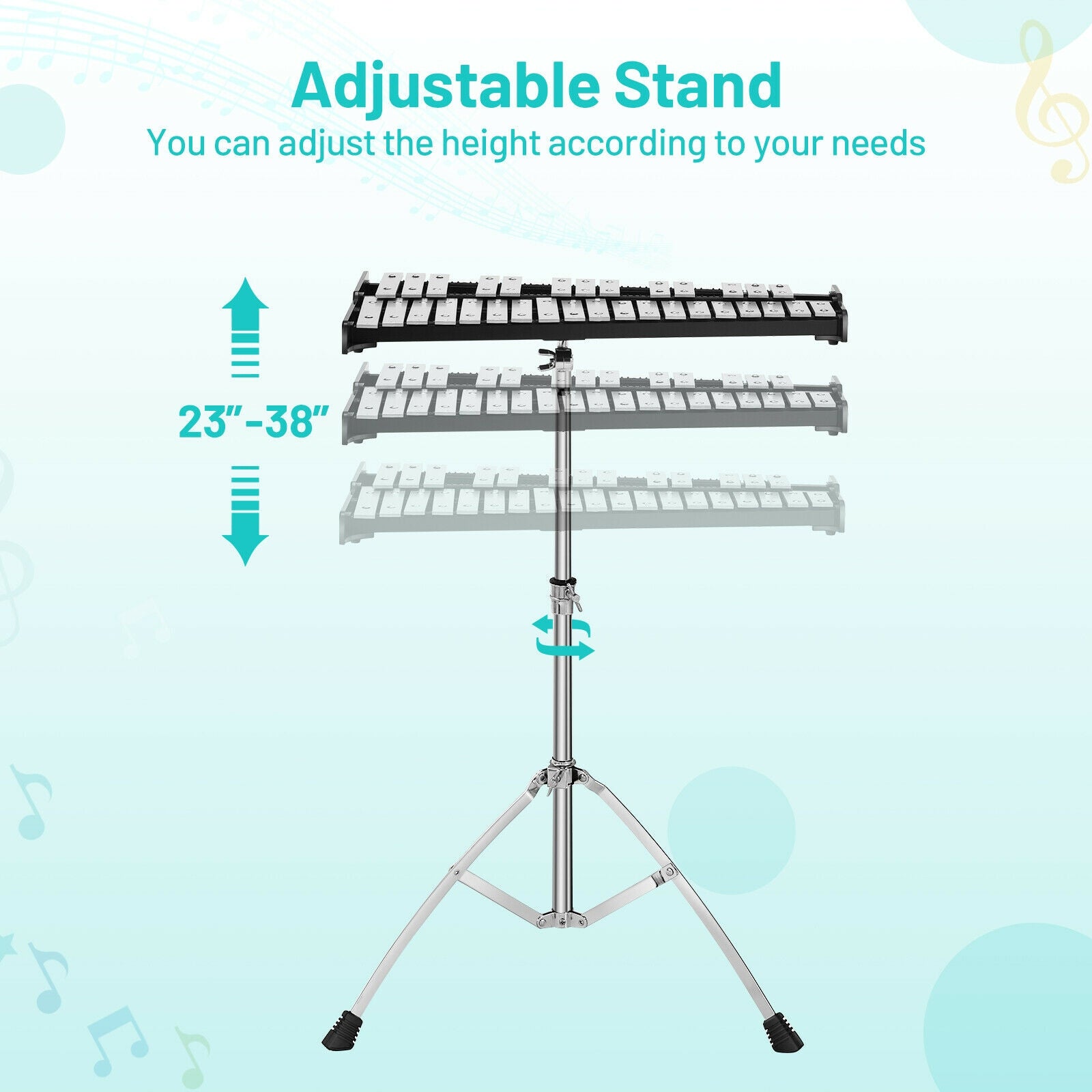 32 Note Glockenspiel Xylophone Percussion Bell Kit with Adjustable Stand, Black Drums & Percussion at Gallery Canada