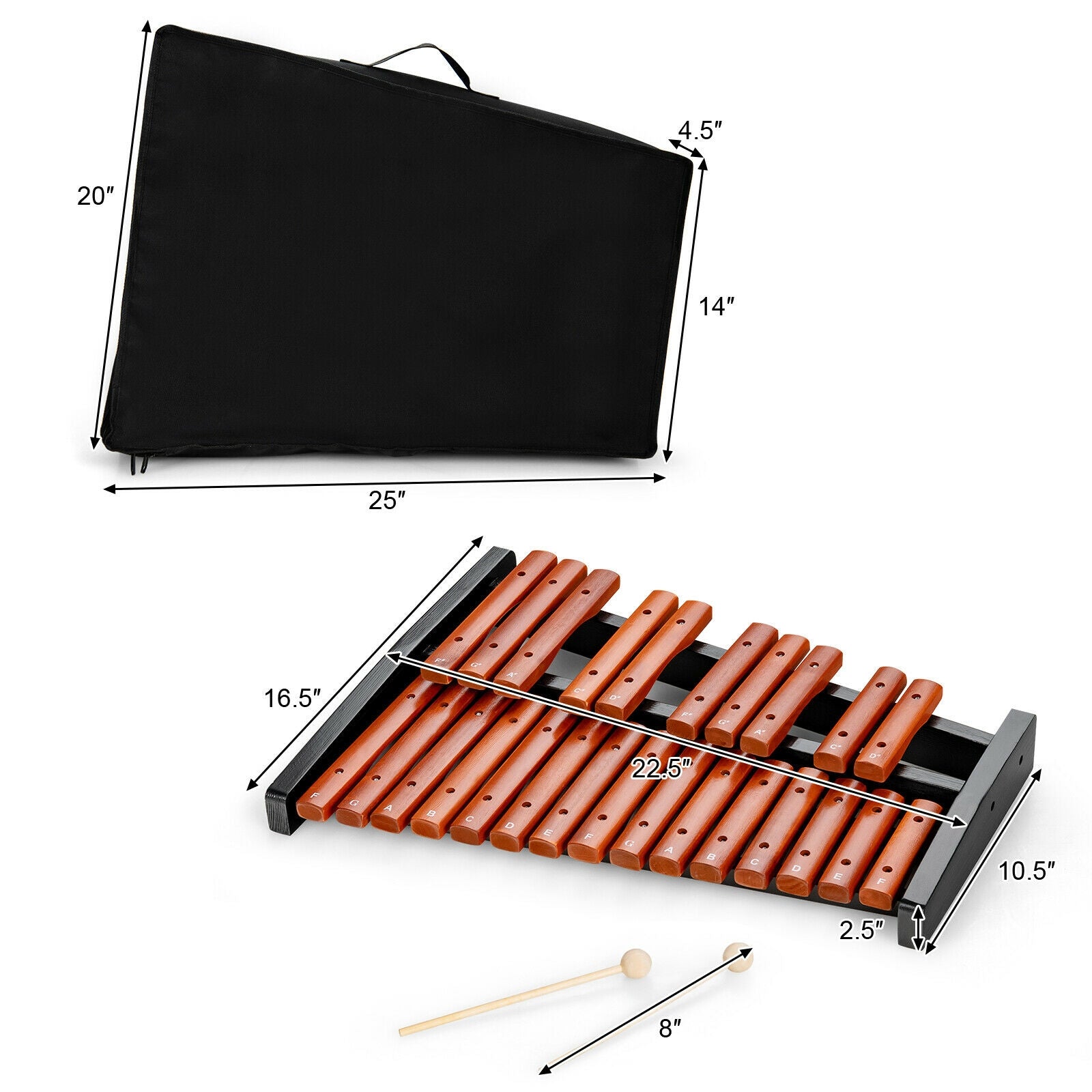 25 Notes Xylophone Wooden Percussion Educational Instrument with 2 Mallets, Black Drums & Percussion at Gallery Canada