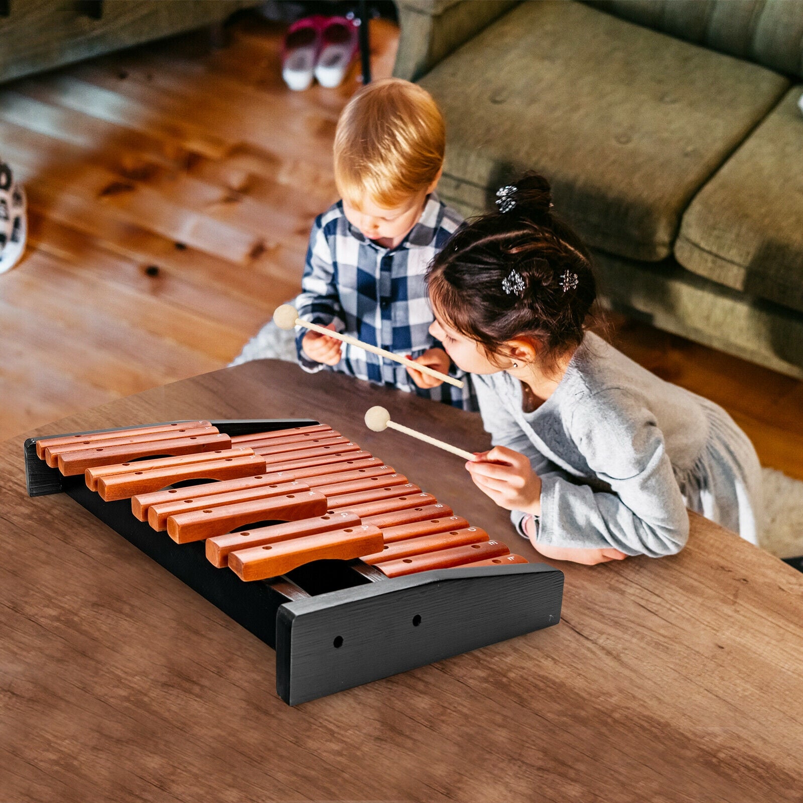 25 Notes Xylophone Wooden Percussion Educational Instrument with 2 Mallets, Black Drums & Percussion at Gallery Canada