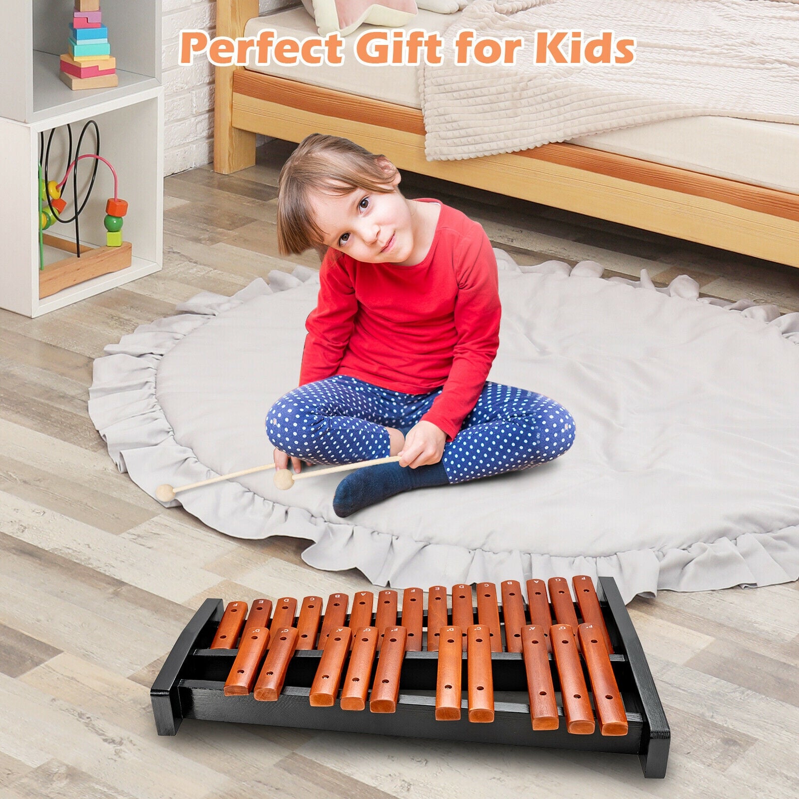 25 Notes Xylophone Wooden Percussion Educational Instrument with 2 Mallets, Black Drums & Percussion at Gallery Canada