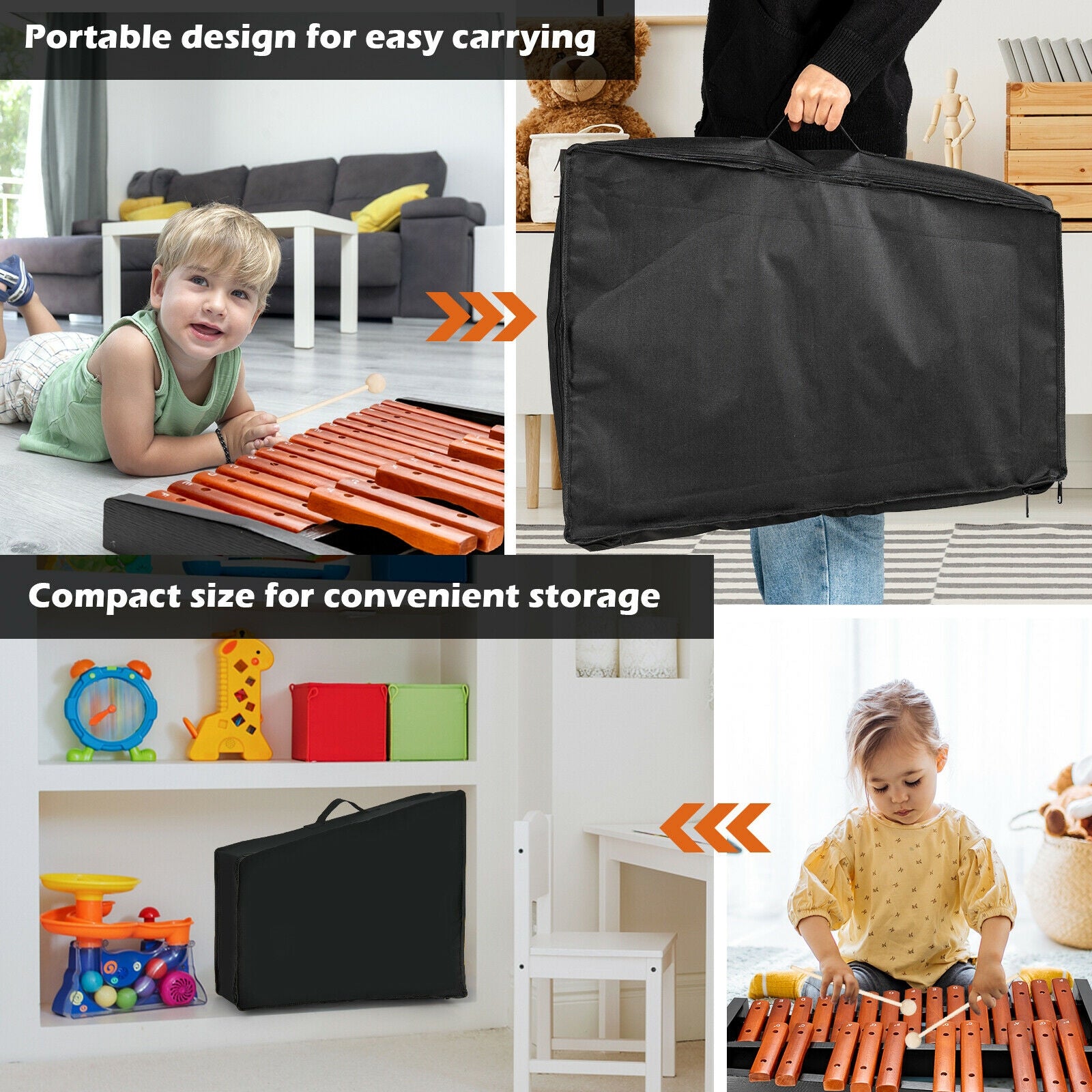 25 Notes Xylophone Wooden Percussion Educational Instrument with 2 Mallets, Black Drums & Percussion at Gallery Canada