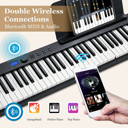 88-Key Foldable Digital Piano with MIDI and Wireless BT, Black - Gallery Canada