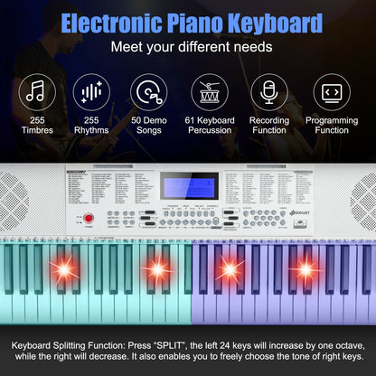 61-Key Electric Piano Keyboard for Beginner, White - Gallery Canada