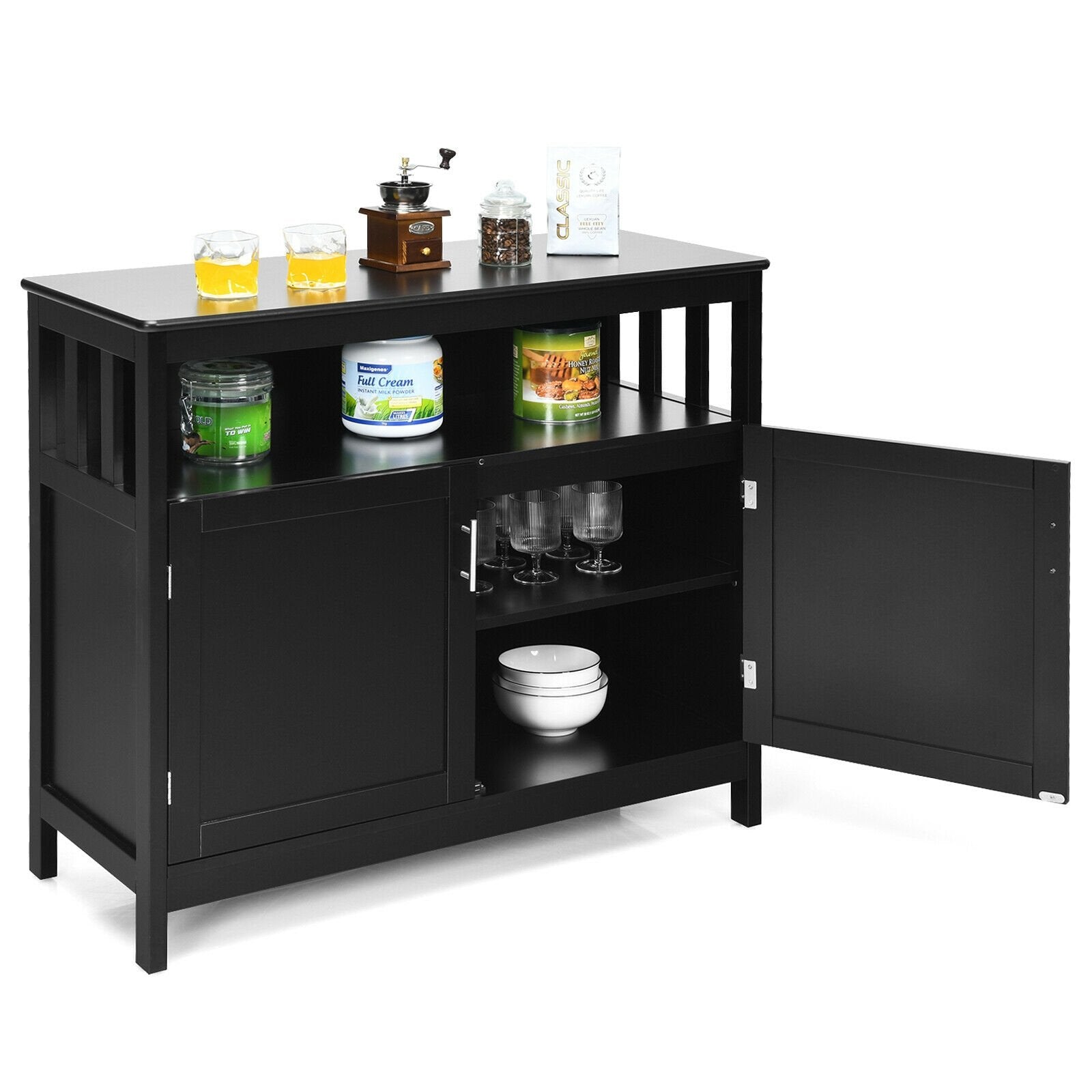 Kitchen Buffet Server Sideboard Storage Cabinet with 2 Doors and Shelf, Black Sideboards Cabinets & Buffets   at Gallery Canada